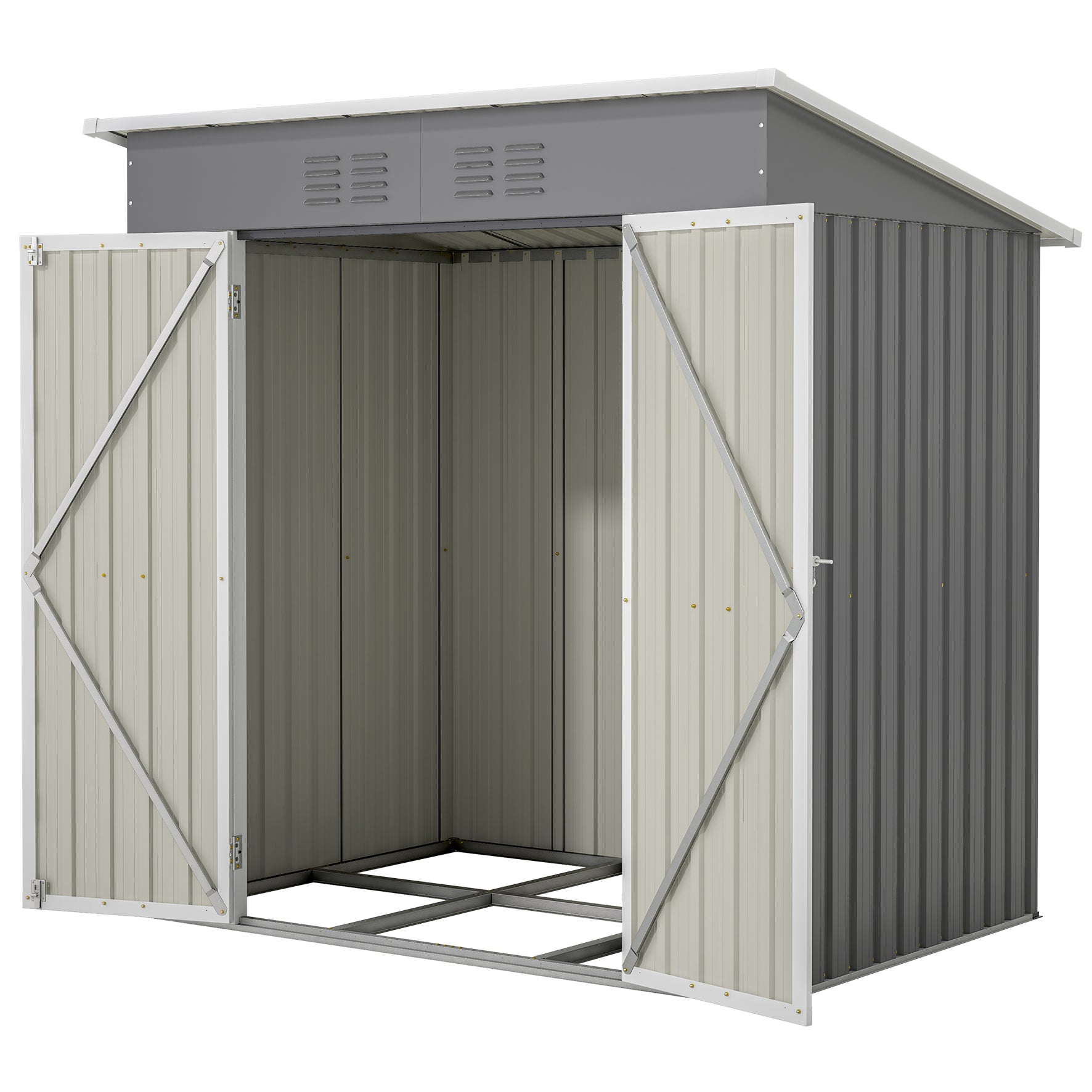 LZBEITEM 6'x4' Outdoor Metal Storage Shed with Floor Frame Kit, Garden Shed , Tool Shed Backyard Hinged Door Lockable,Gray