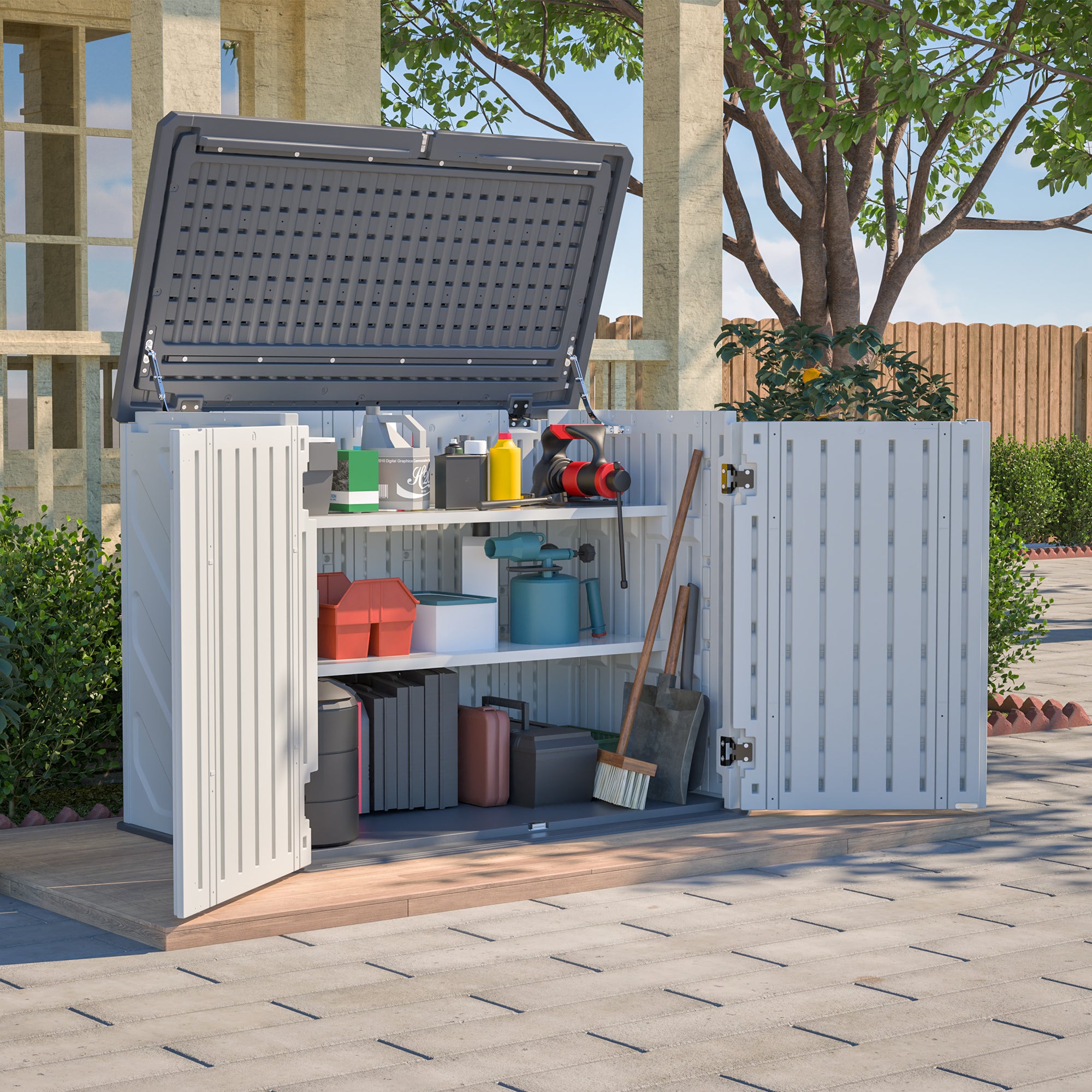 LZBEITEM 25 Cu.ft Upgraded Outdoor Horizontal Storage Shed with 2 Adjustable Shelves