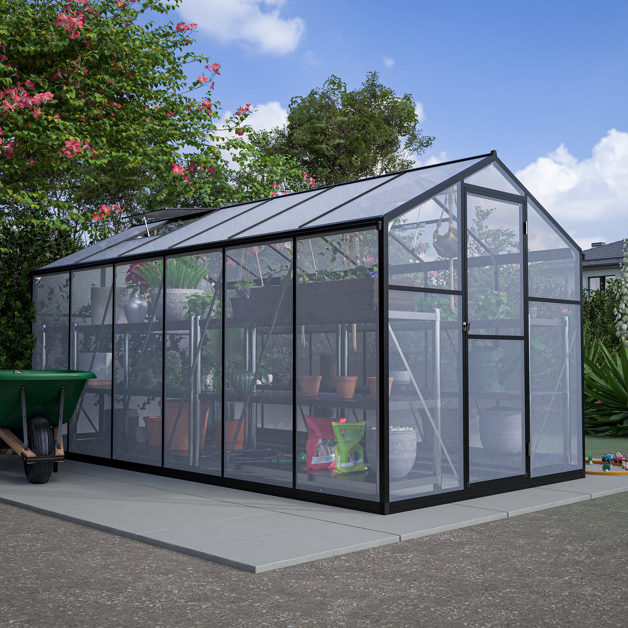 LZBEITEM 6x12 FT Greenhouse for Outdoors, Polycarbonate Greenhouse with Quick Assembly Structure and Roof Vent, Large Aluminum Walk-in Greenhouse for Outside Garden Backyard