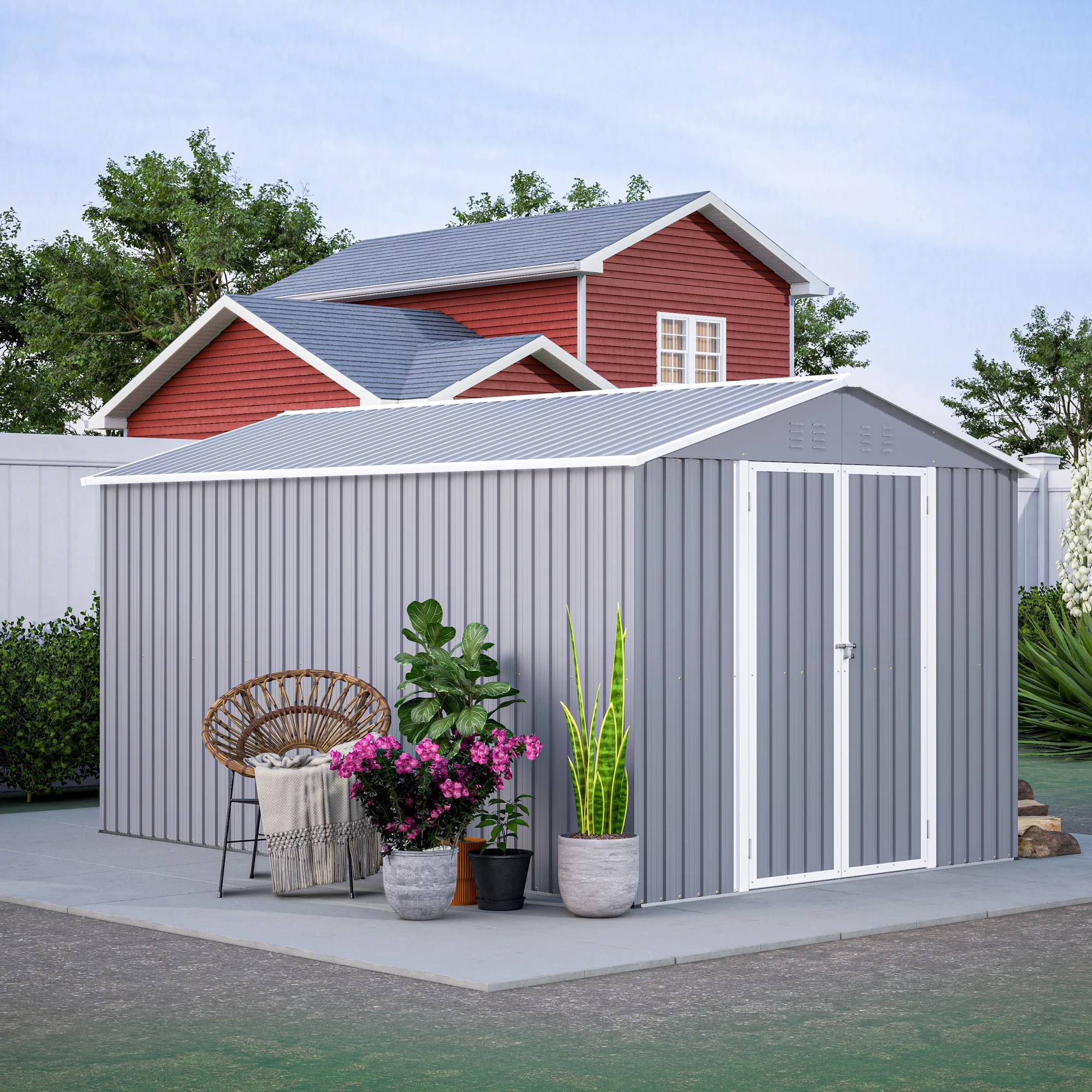 LZBEITEM 8 x 12 ft. Outdoor Storage Shed with Galvanized Floor Frame