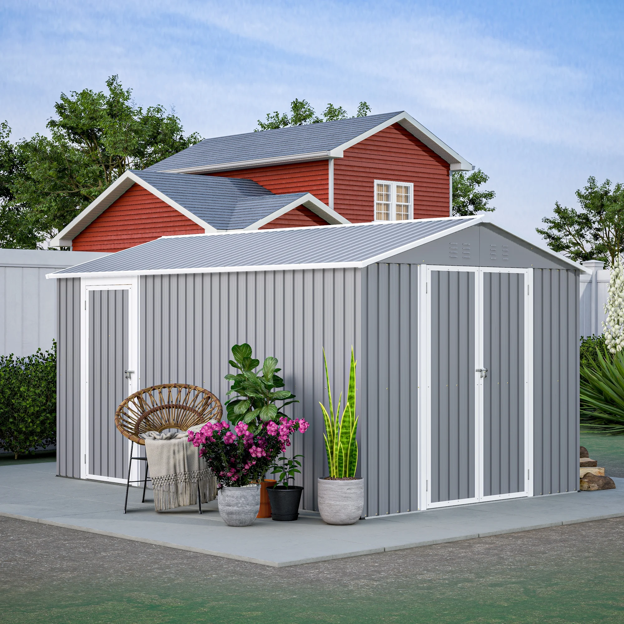 8'x12' Outdoor Metal Storage Shed with Floor Frame