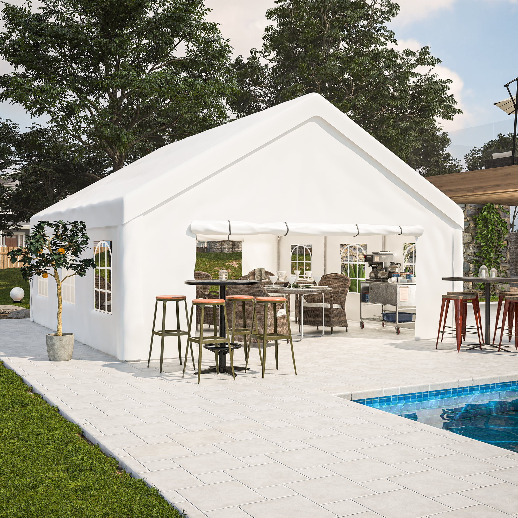 LZBEITEM 20' x 20' Large Heavy Duty Outdoor Canopy Party Tent & Carport