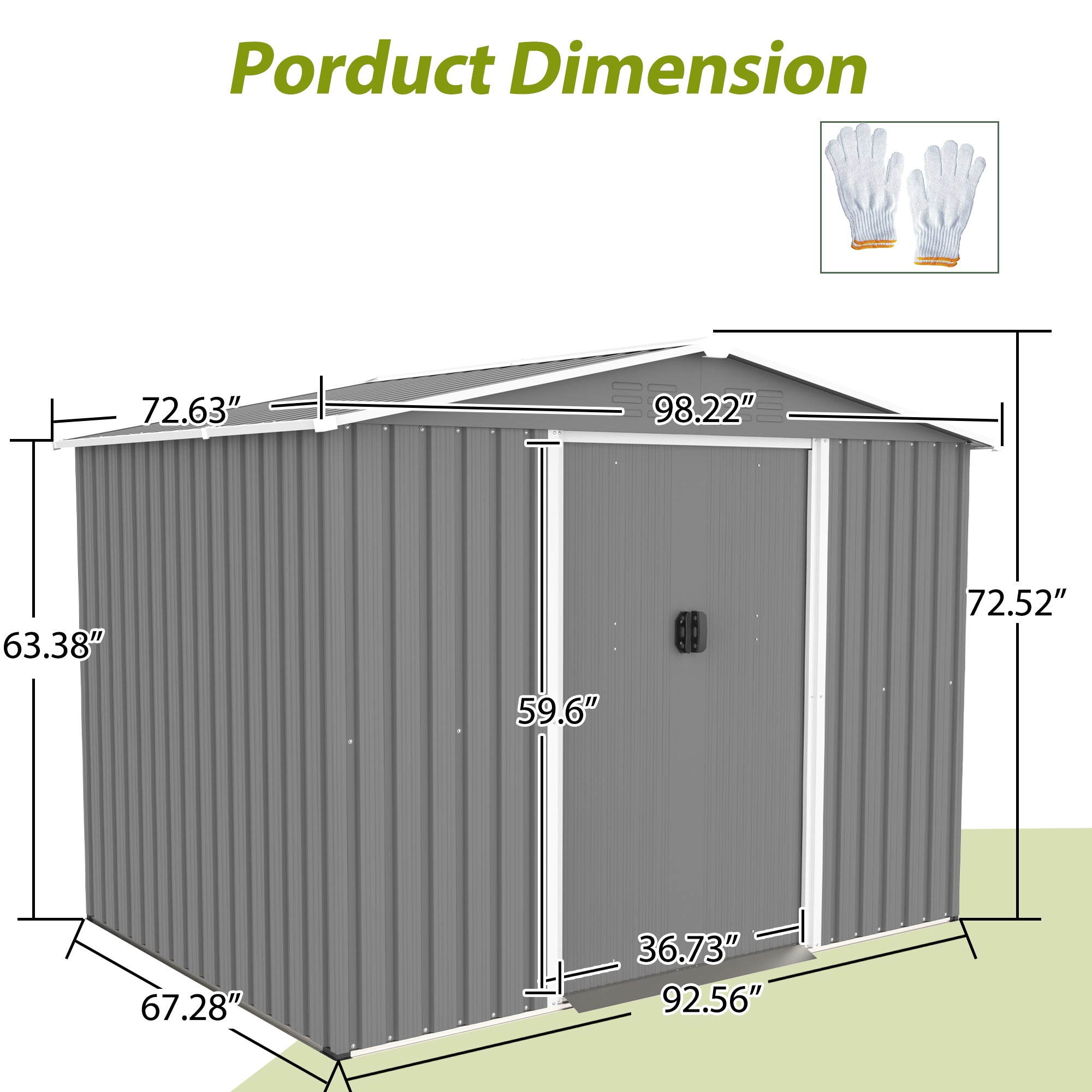 LZBEITEM 8 x 6 ft Outdoor Metal Storage Shed with Floor Frame Kit