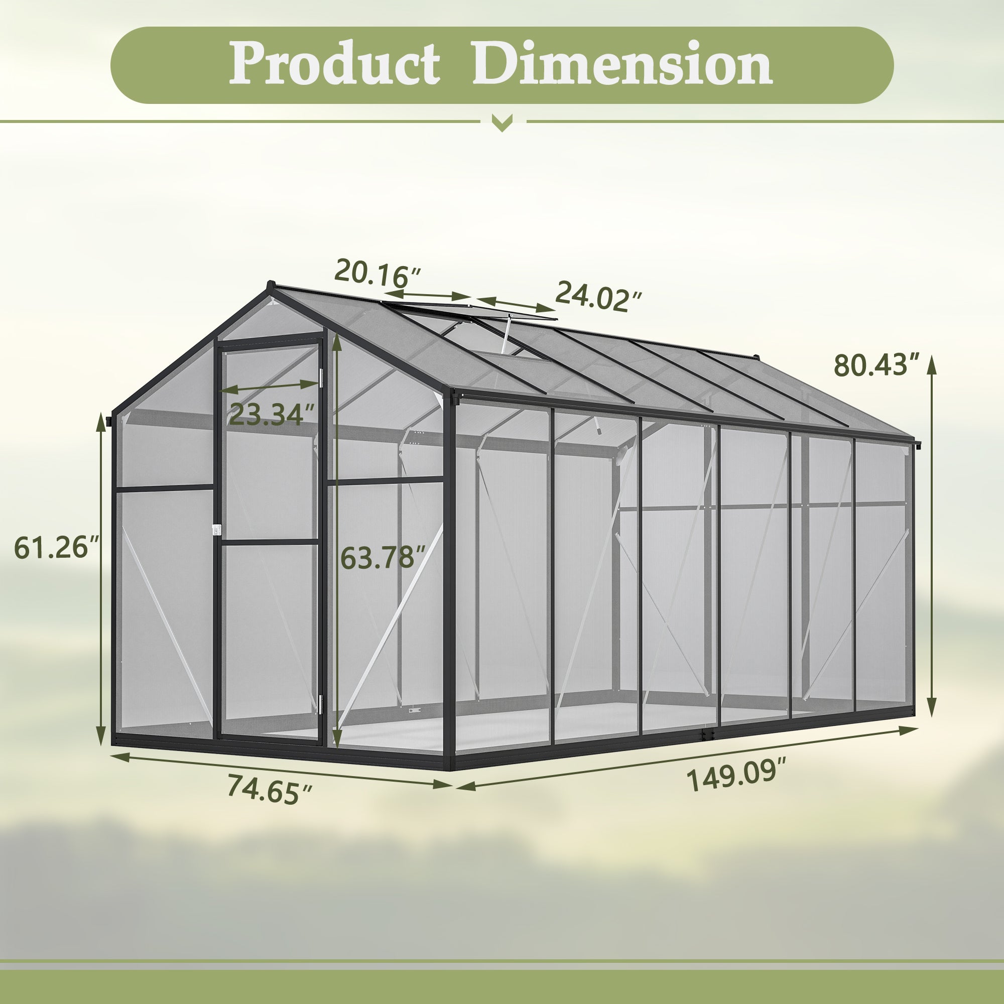 LZBEITEM 6x12 FT Greenhouse for Outdoors, Polycarbonate Greenhouse with Quick Assembly Structure and Roof Vent, Large Aluminum Walk-in Greenhouse for Outside Garden Backyard