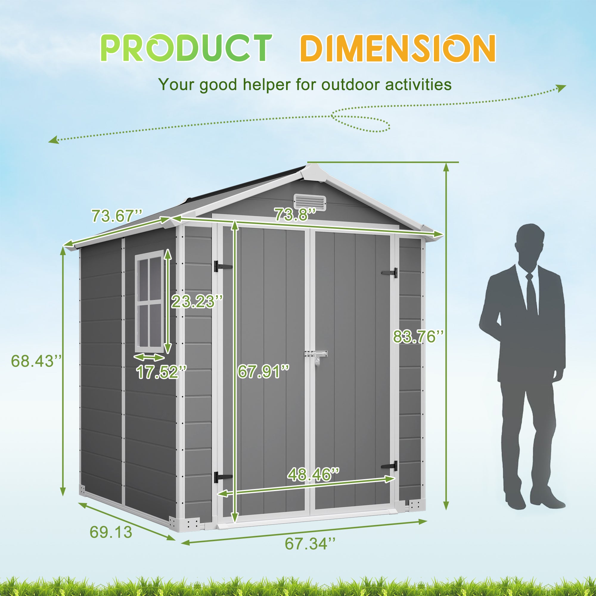 LZBEITEM 6' x 6' Plastic Outdoor Storage Shed with Floor