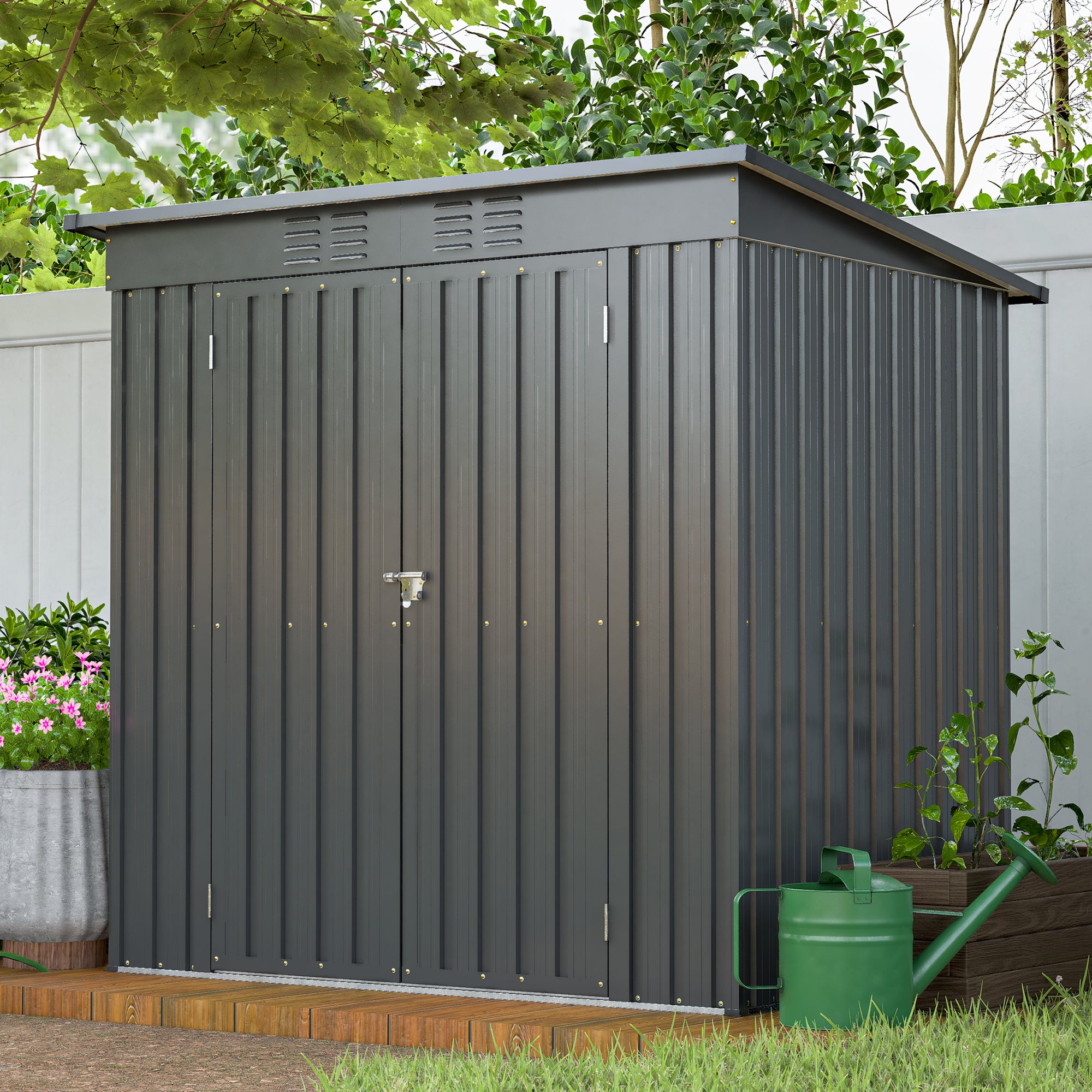 LZBEITEM 4'x6' Outdoor Metal Storage Shed,Black
