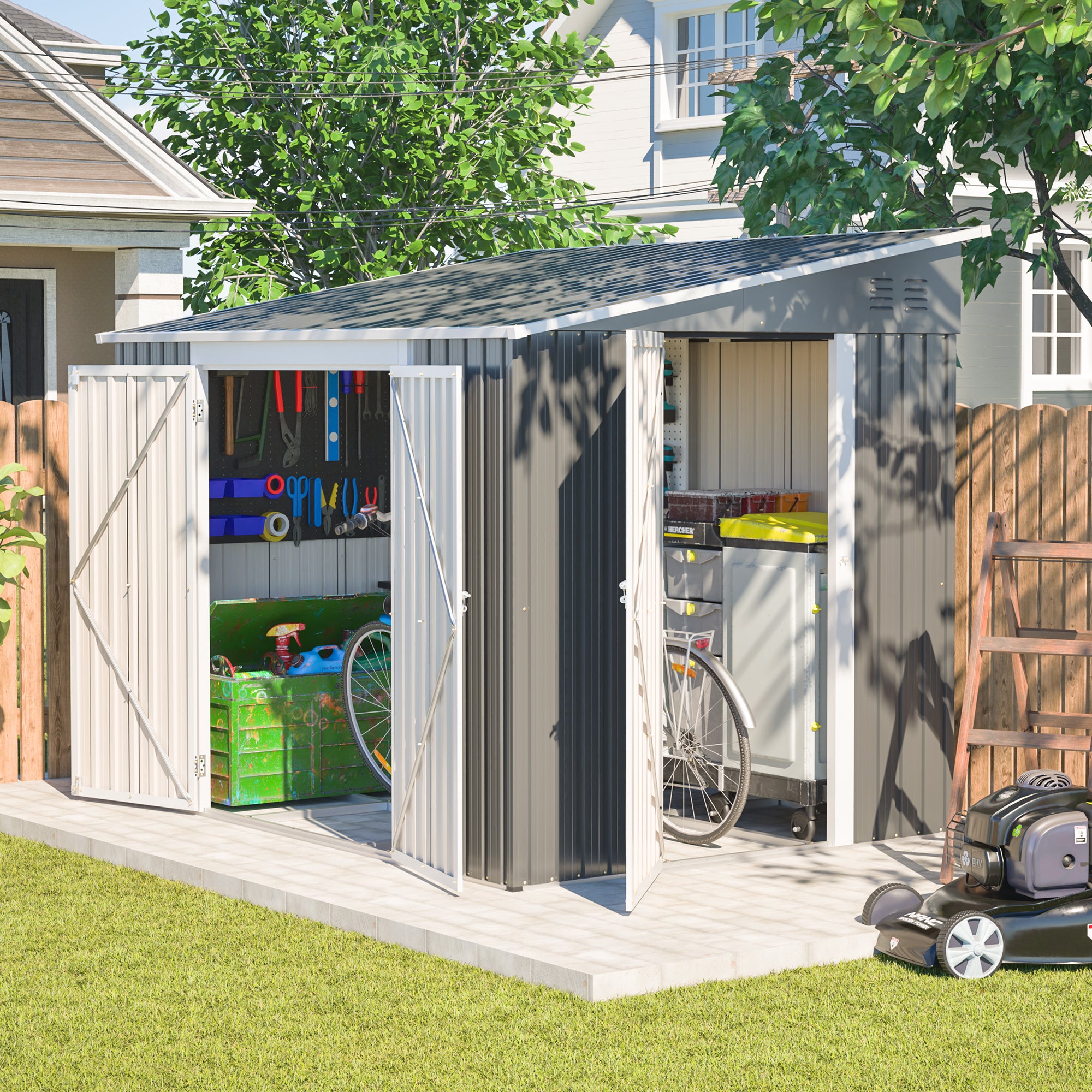 LZBEITEM 8x6 ft Outdoor Metal Storage Shed, Lean-to Design