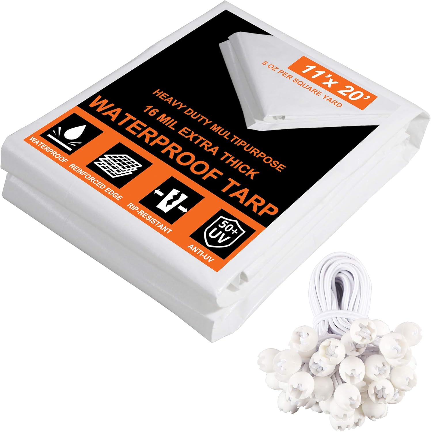 Thanaddo 11x20 Ft Tarpaulin with 48 Free Ball Bungee Cords
