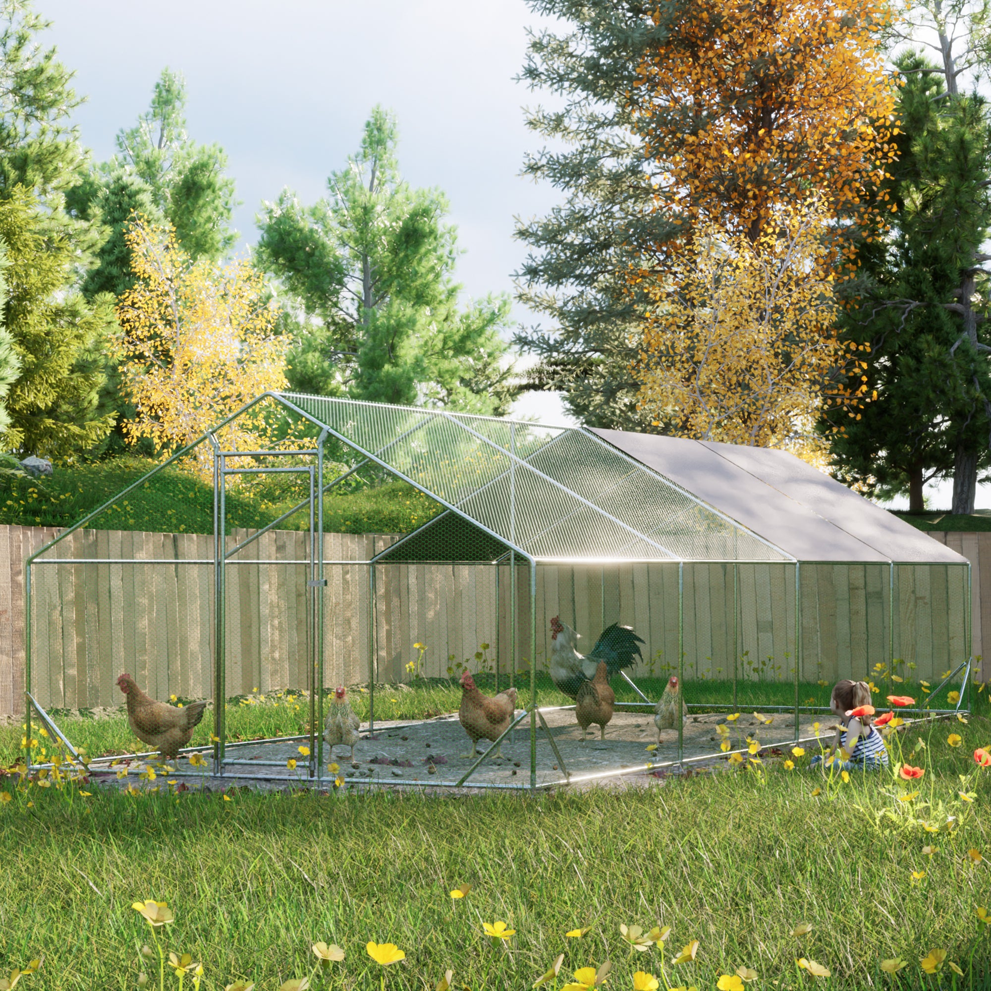 LZBEITEM Large Metal Chicken Coops, 26' L x 10' W x 6.56' H