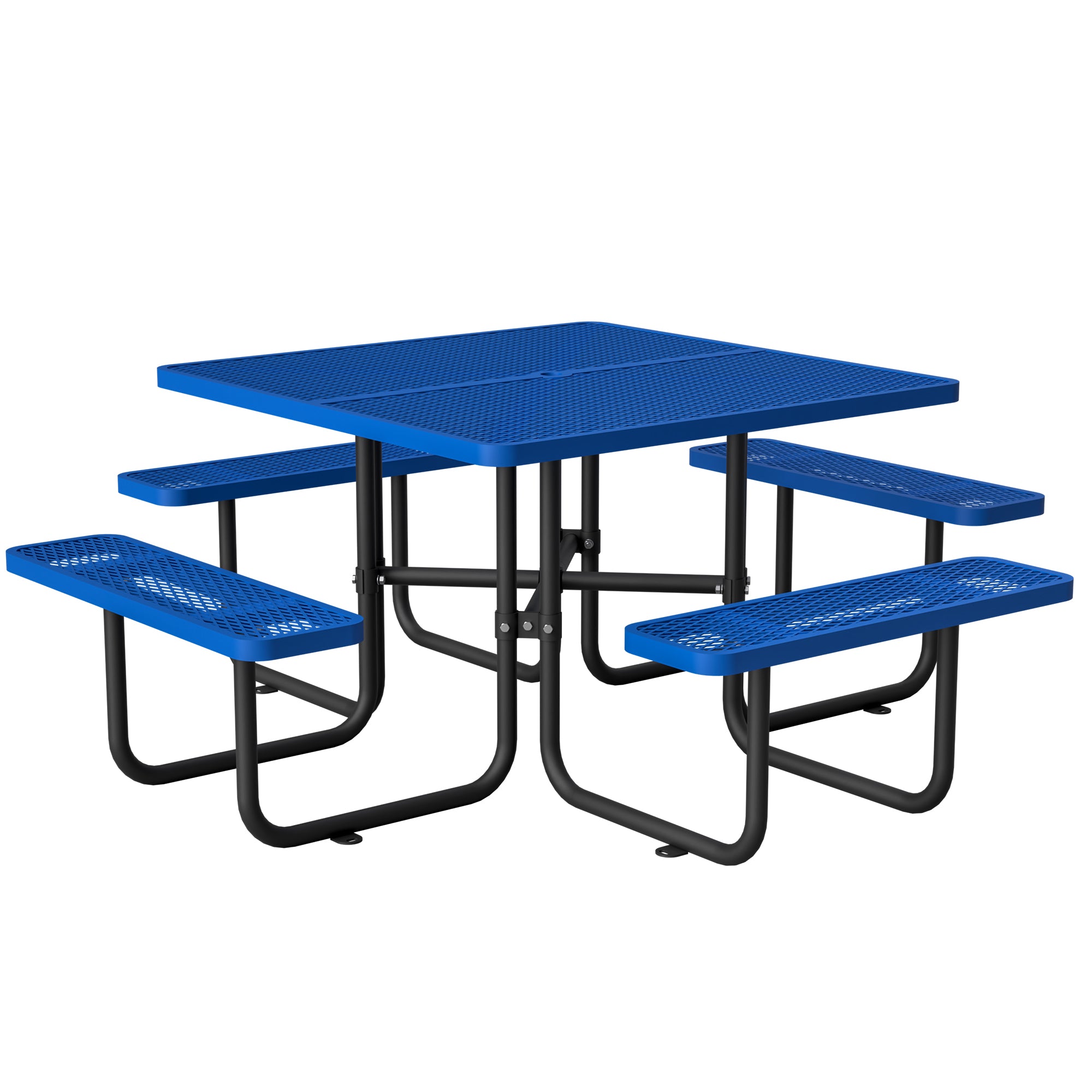 46'' Square Outdoor Commercial Steel Metal Picnic Table Set, Blue