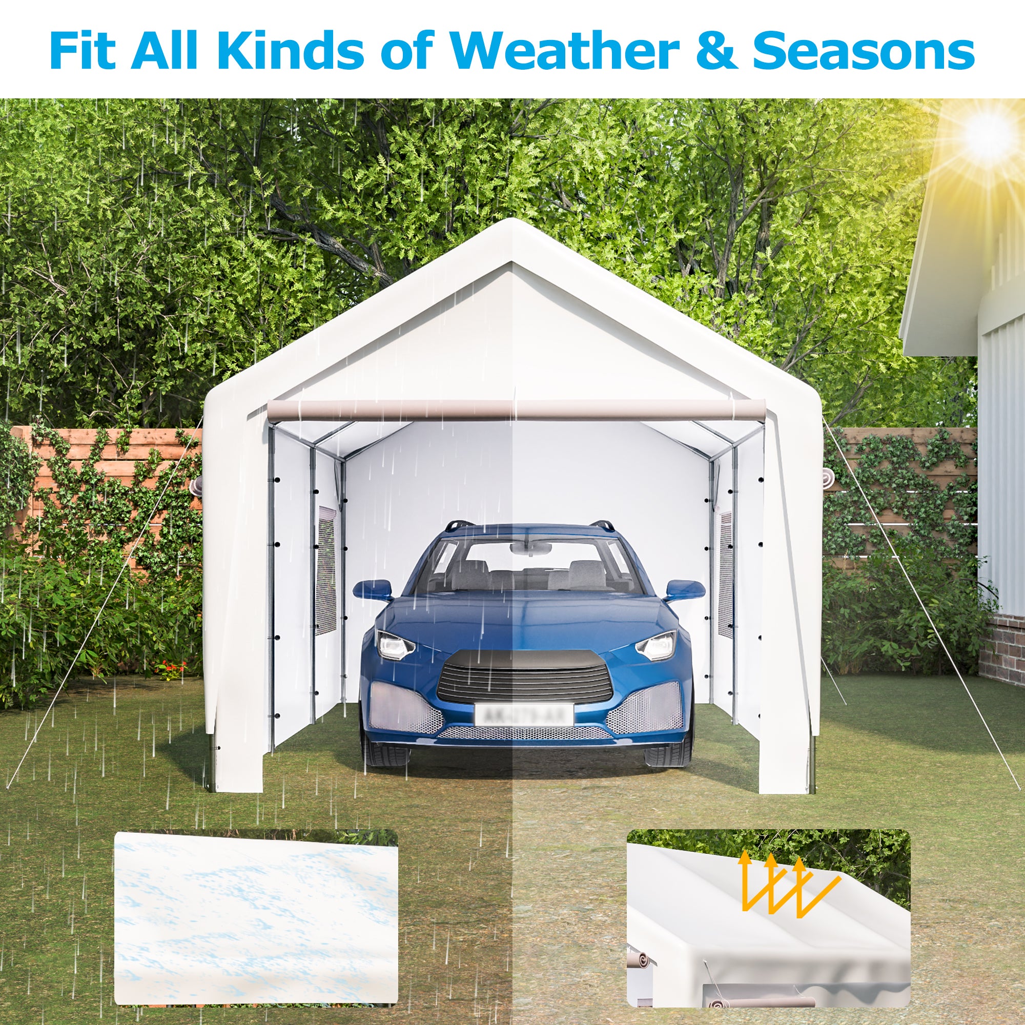 Thanaddo 10.ft x 20.ft Outdoor Carport Portable Garage Heavy Duty Canopy Storage Shelter Shed All-Season Tarp with Removable Sidewalls & Doors for Car, Truck, Boat, Party, Camping