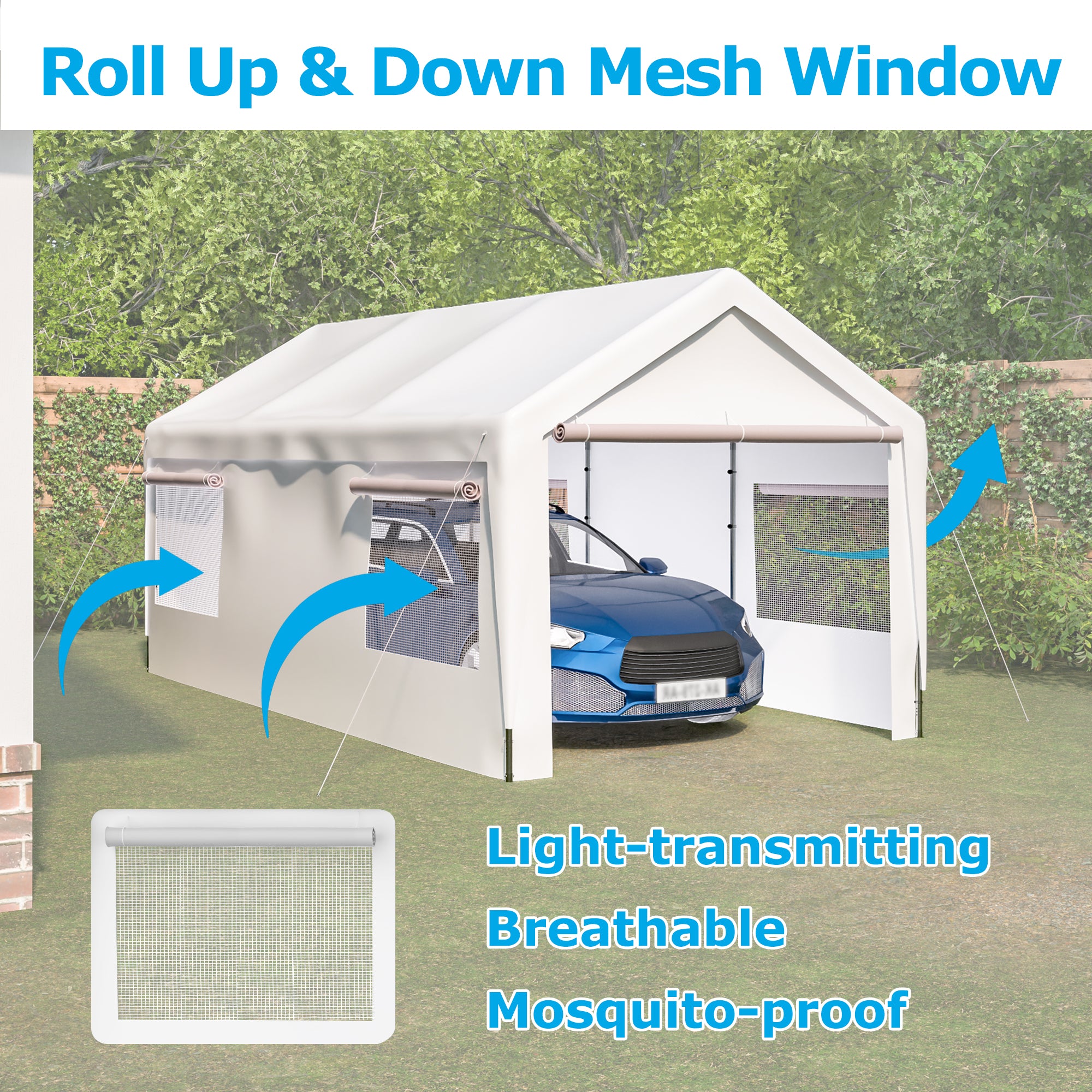 Thanaddo 10.ft x 20.ft Outdoor Carport Portable Garage Heavy Duty Canopy Storage Shelter Shed All-Season Tarp with Removable Sidewalls & Doors for Car, Truck, Boat, Party, Camping