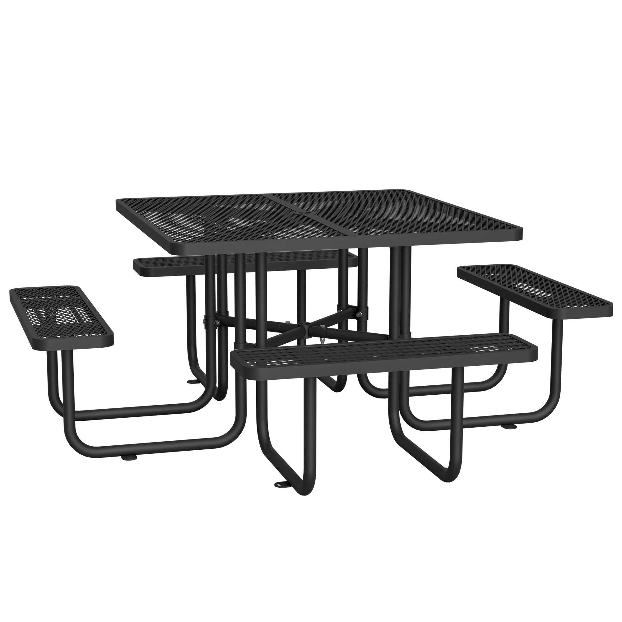 46'' Square Outdoor Commercial Steel Metal Picnic Table Set, Black