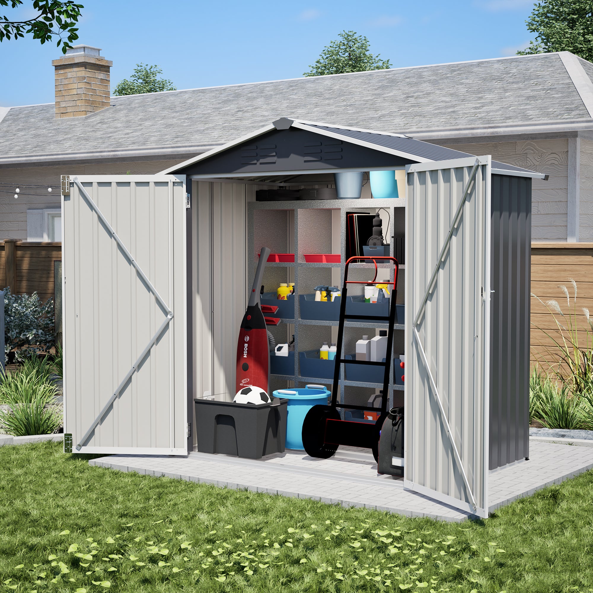 LZBEITEM 6'x4' Outdoor Metal Garden Storage Shed with Floor Frame Kit