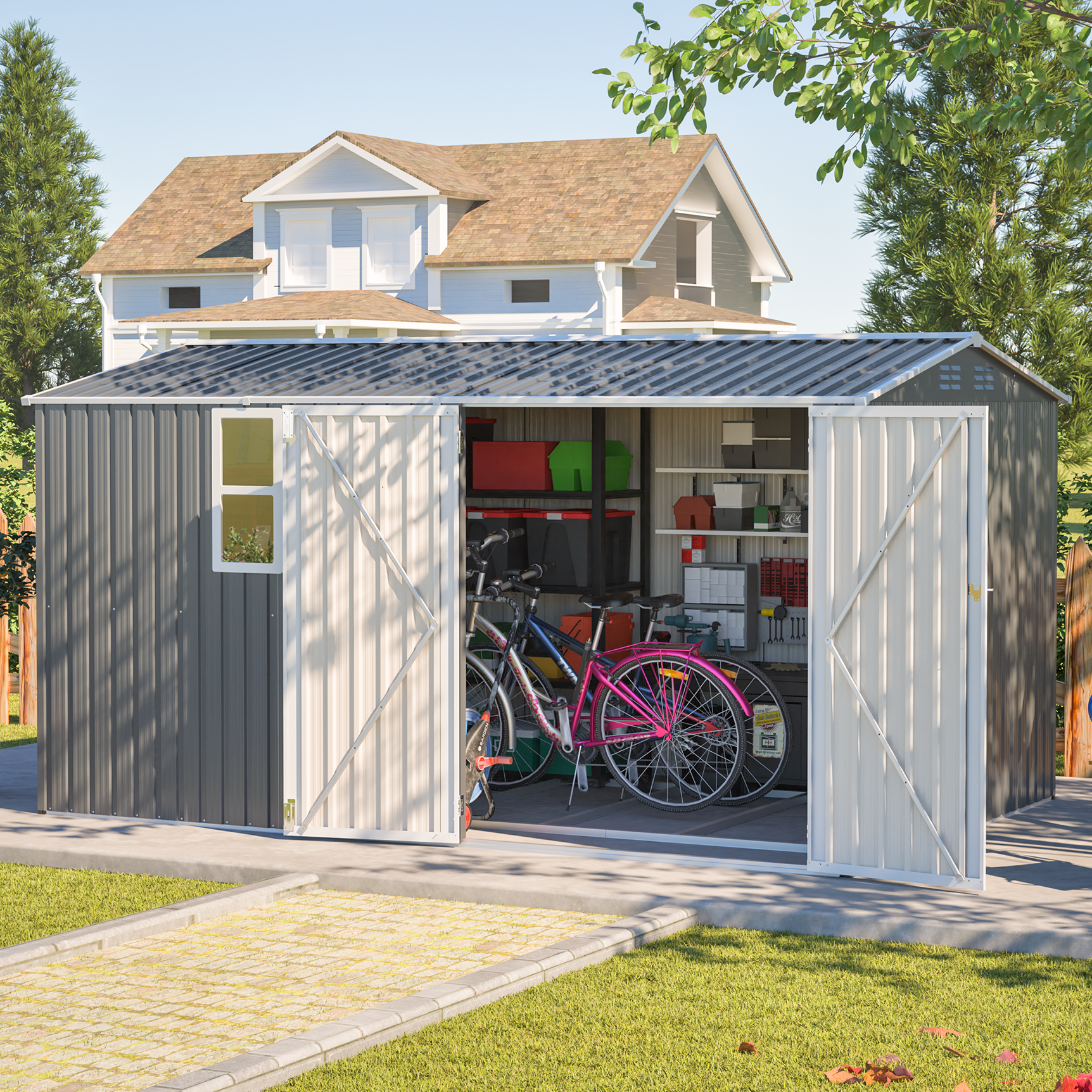 LZBEITEM 12'x8' Outdoor Storage Shed with Floor Frame & Window