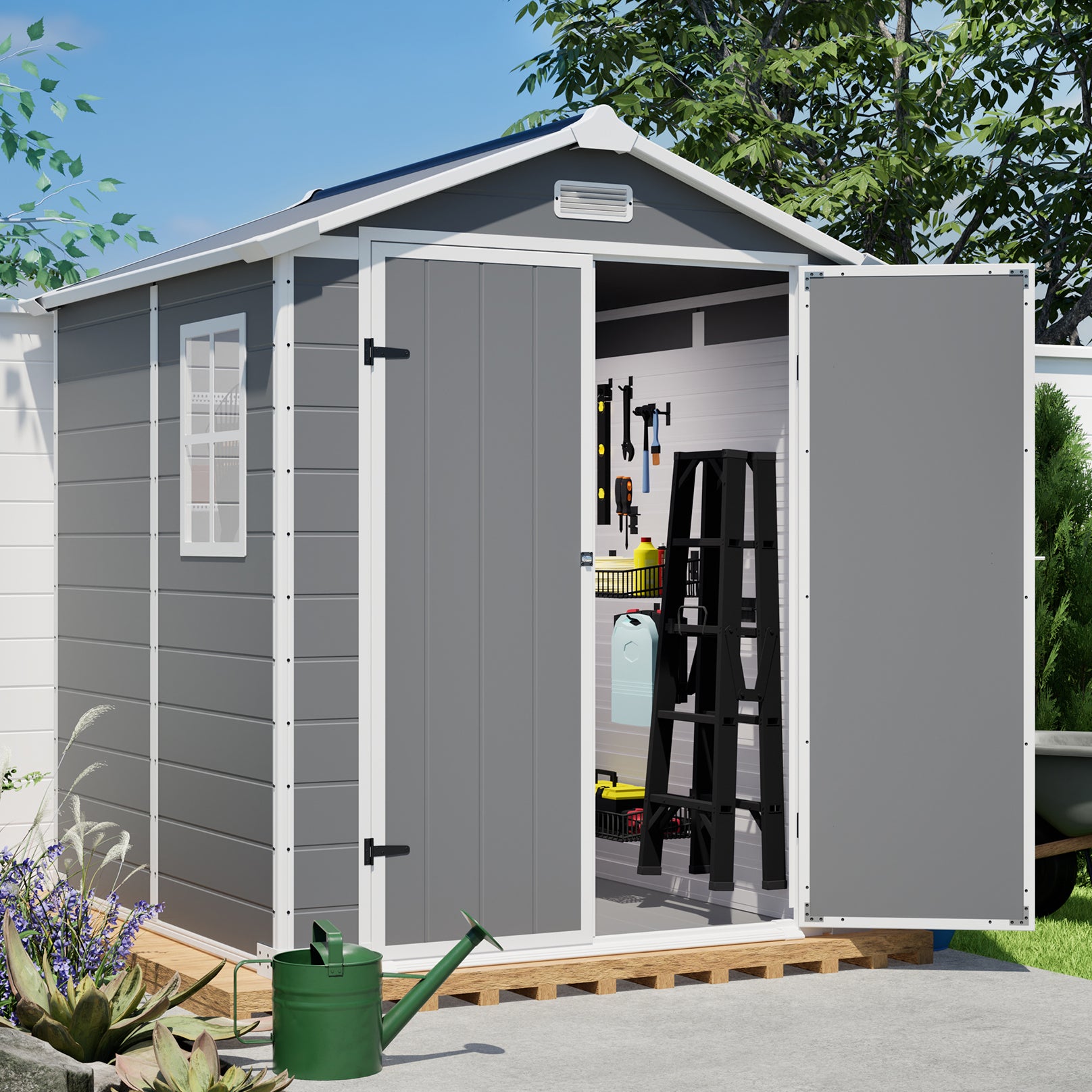 LZBEITEM 6' x 6' Plastic Outdoor Storage Shed with Floor