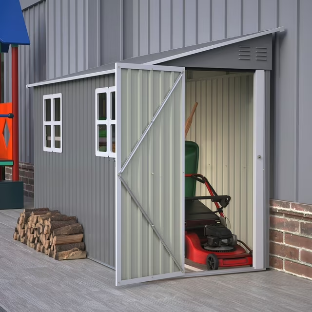 LZBEITEM 4 x 10 ft Outdoor Metal Storage Lean to Shed