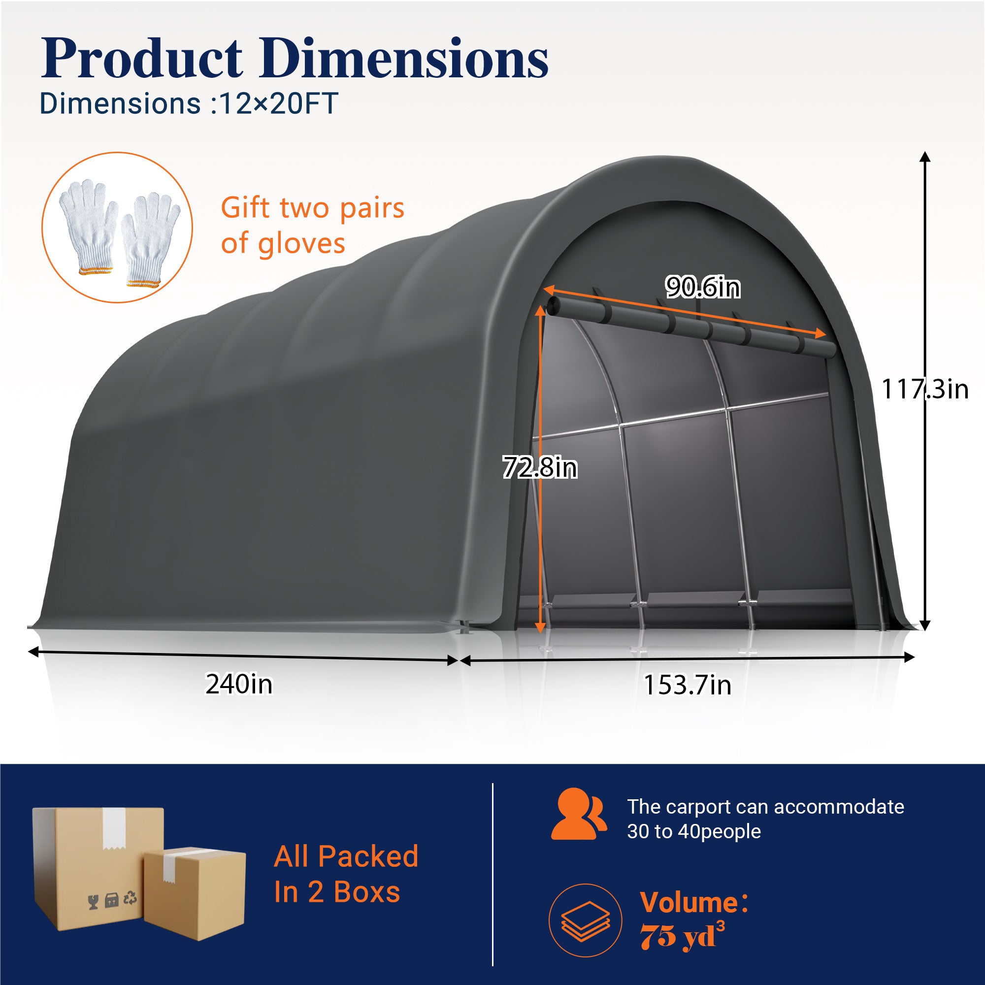 LZBEITEM Carports 12x20 ft Heavy Duty Car Canopy Garage with Removable Doors