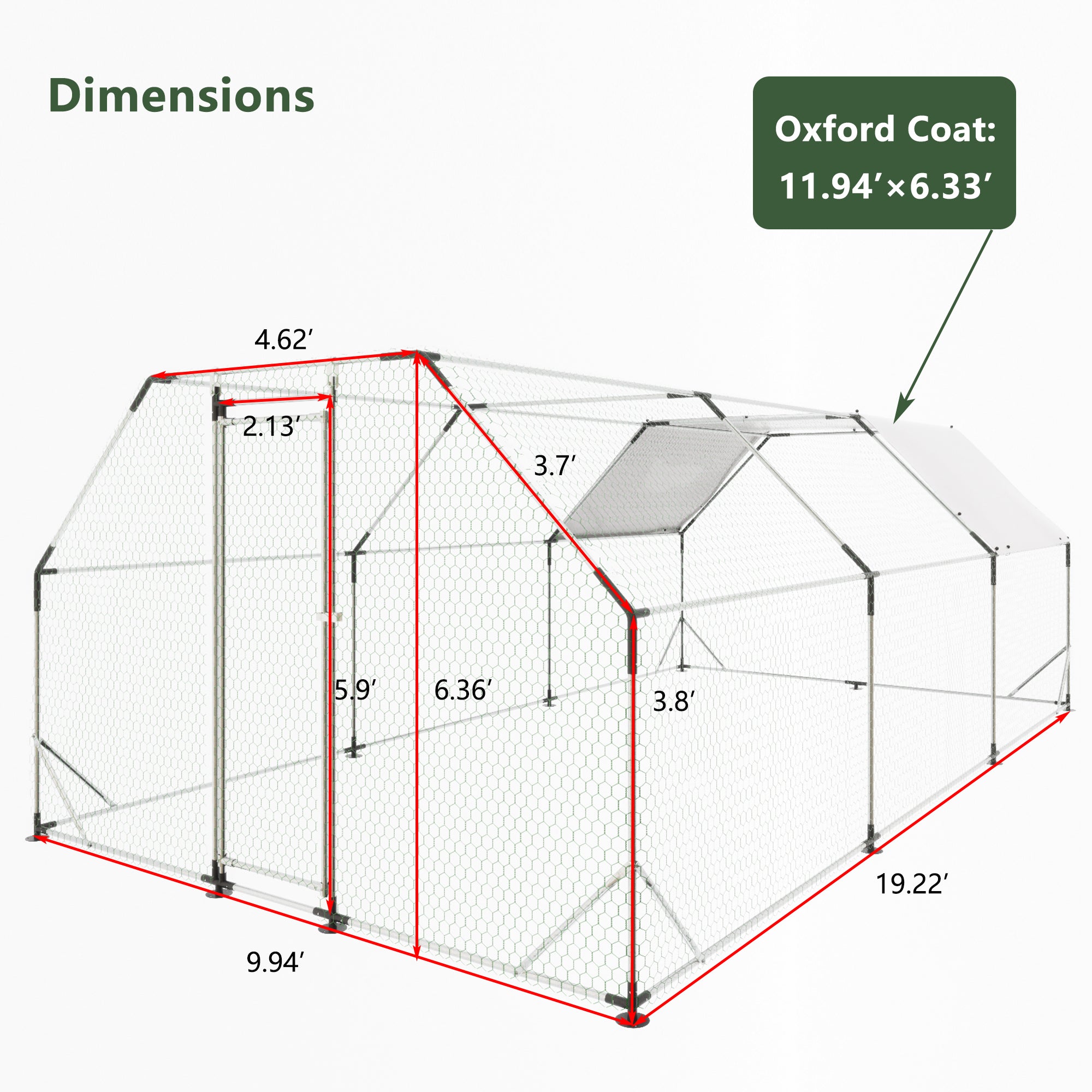 THANADDO 10.ft x 13.ft Metal Chicken Coop & Run with Flat Roof FR34