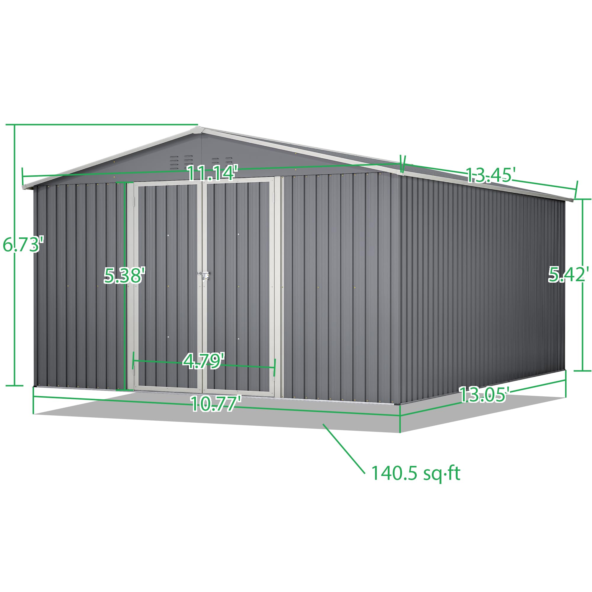 Thanaddo 8x10 ft Metal Outdoor Storage Tool Sheds Storage House with Doors