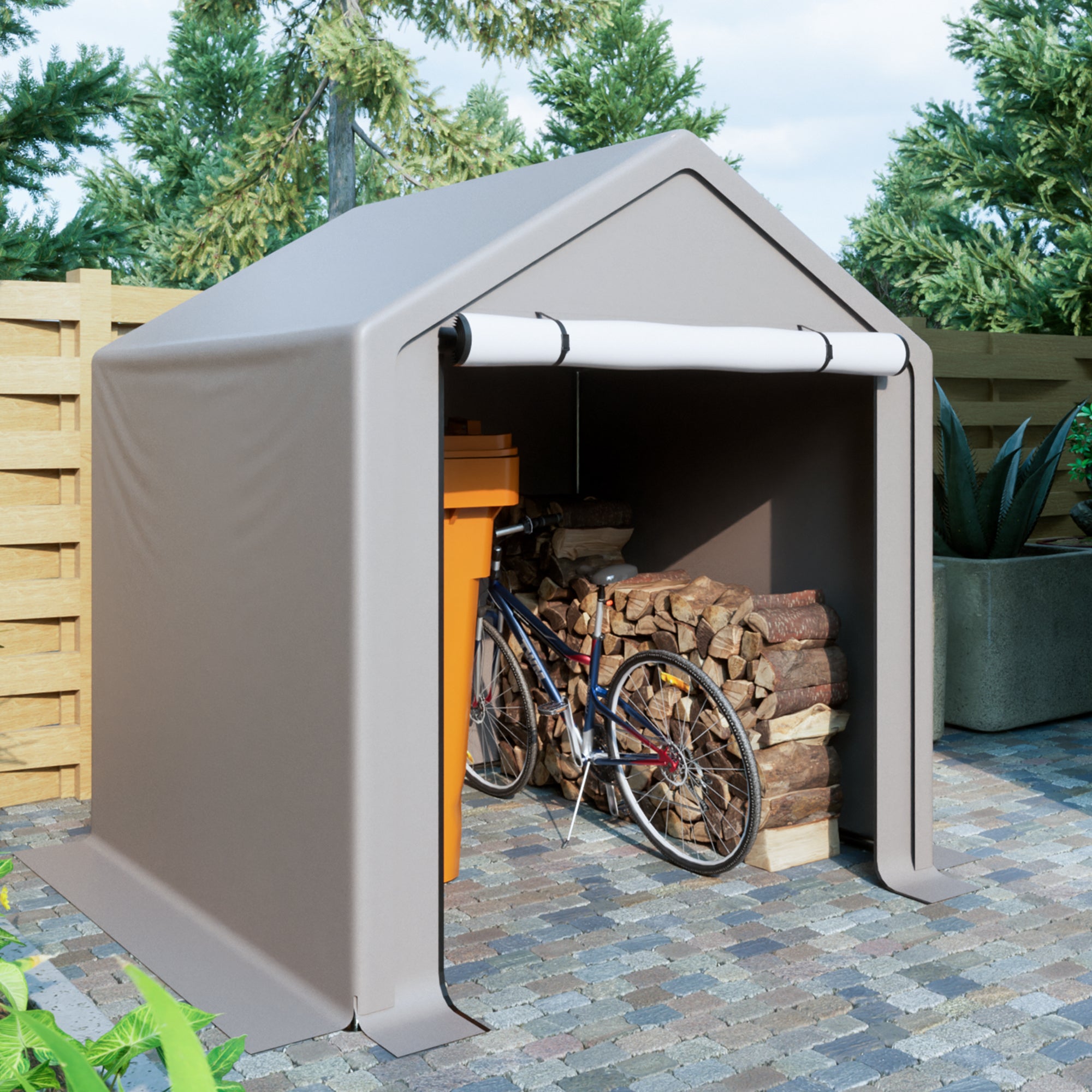 Thanaddo 6x6 ft. Portable Shed Outdoor Storage Shelter, 6 x 8 x 7 ft Heavy Duty All-Season Instant Storage Tent Tarp Sheds with Roll-up Zipper Door and Ventilated Windows For Motorcycle, Bike, Garden Tools