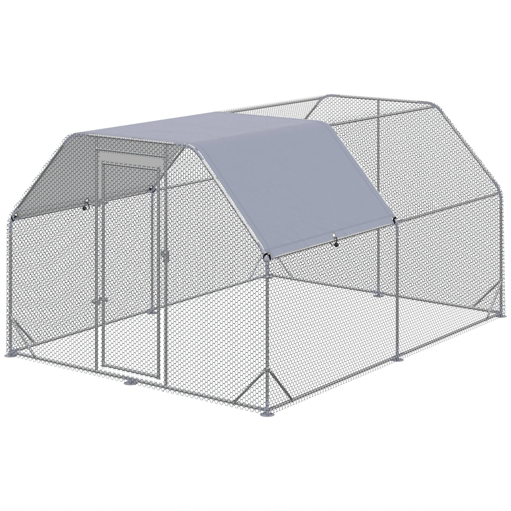 THANADDO 10.ft x 13.ft Metal Chicken Coop & Run with Flat Roof FR34