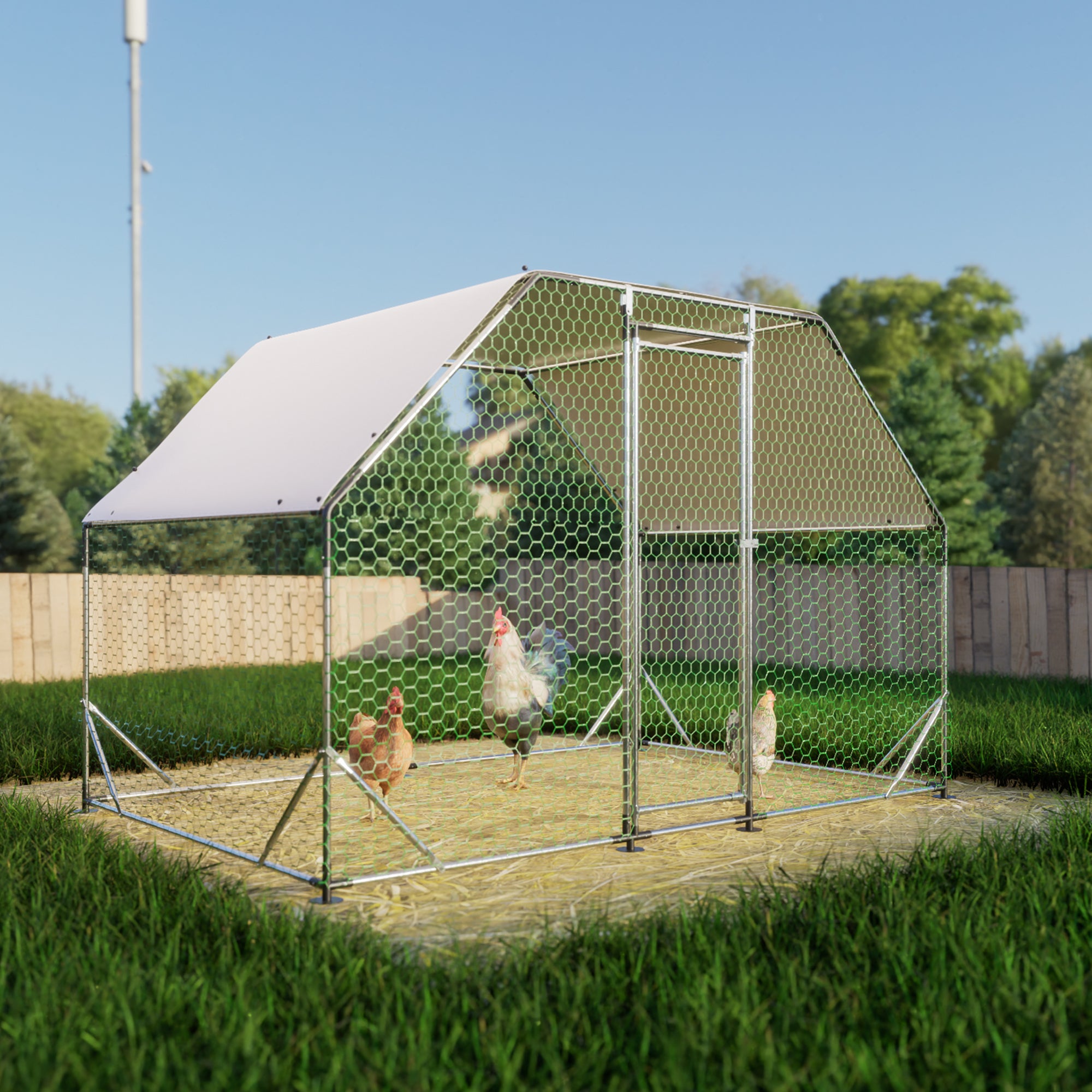 THANADDO  10.ft x 6.ft  Metal Chicken Coop & Run with Flat Roof FR32