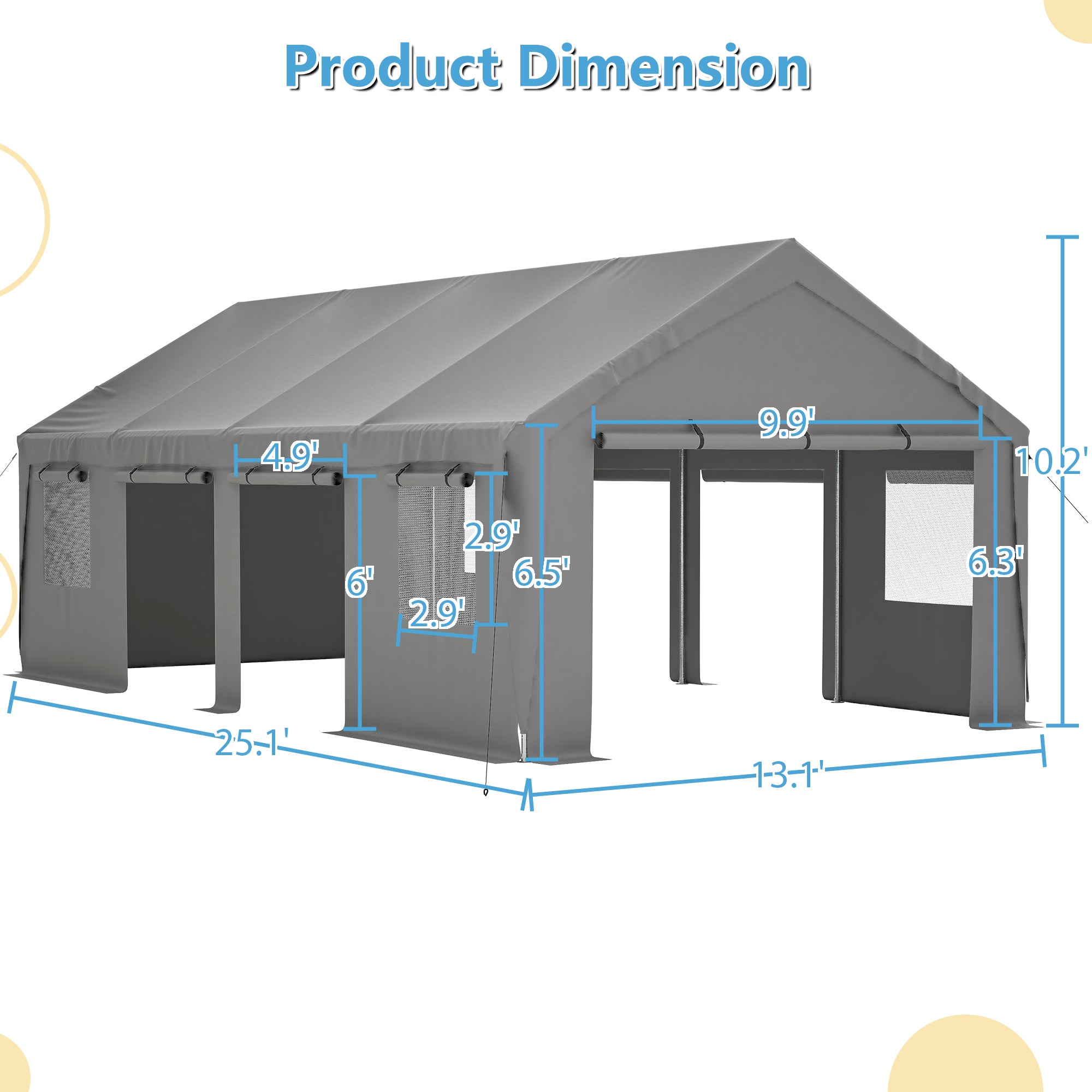 Thanaddo 13 Ft. W x 25 Ft. D Carport Galvanized Steel Portable Garage Storage Shed Canopy