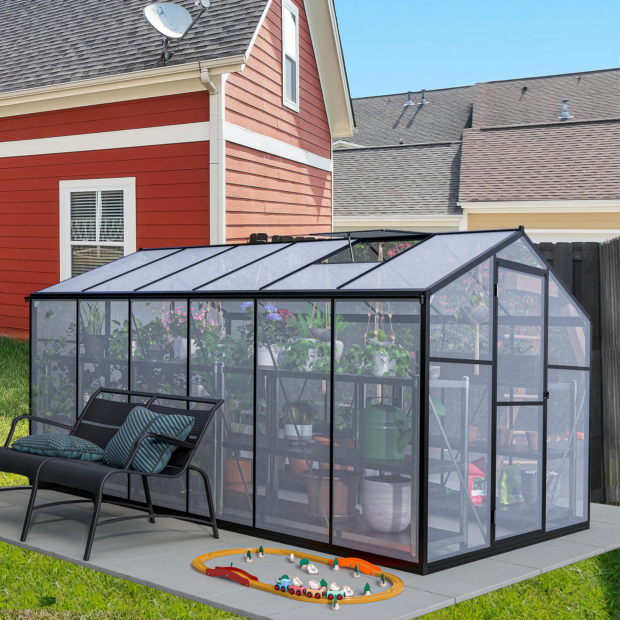 Thanaddo Greenhouse 6x12 ft Upgraded Heavy Duty Aluminum Walk-in Green House