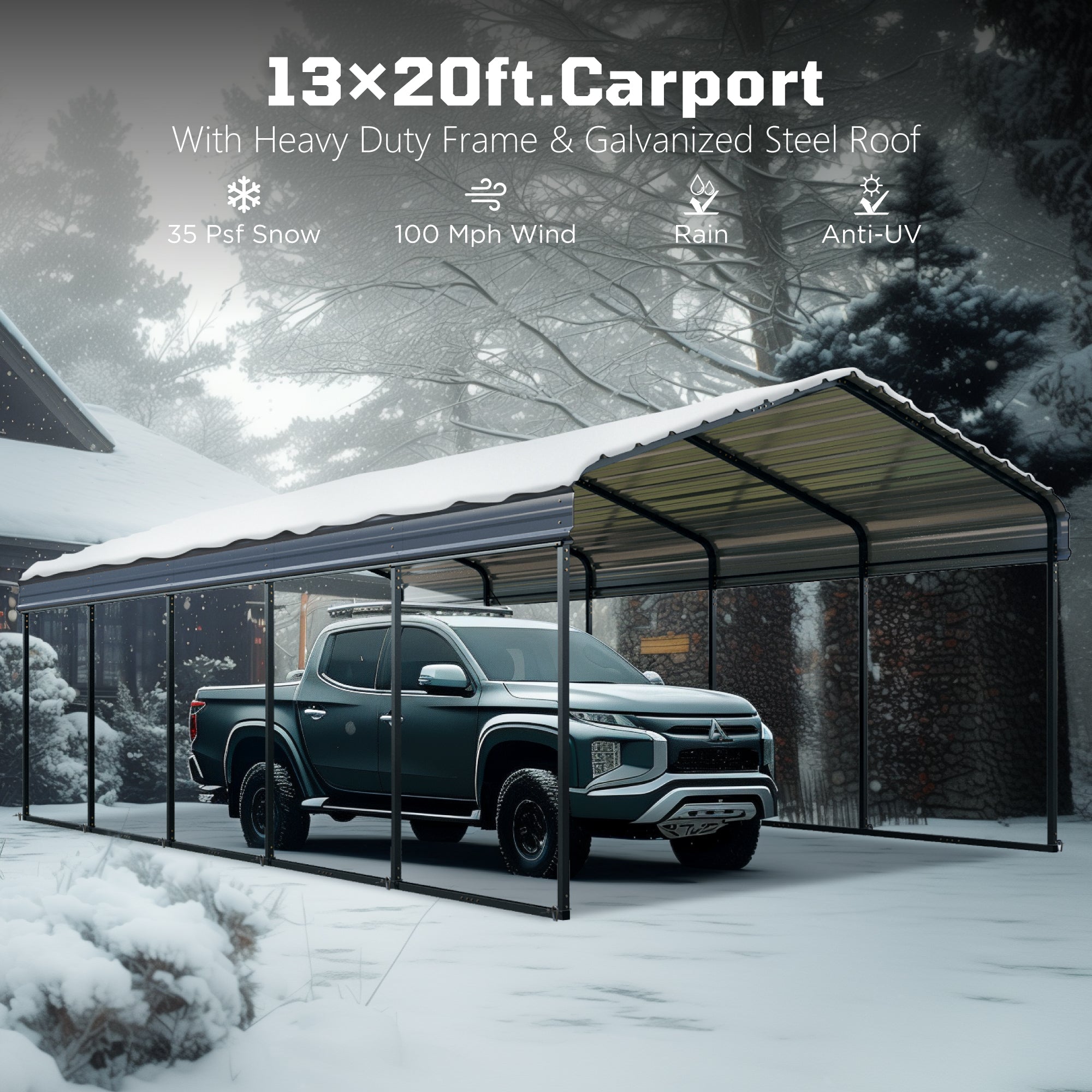 Thanaddo 13 Ft. W x 20 Ft. D Canopy Heavy Duty Carport with Galvanized Steel Roof