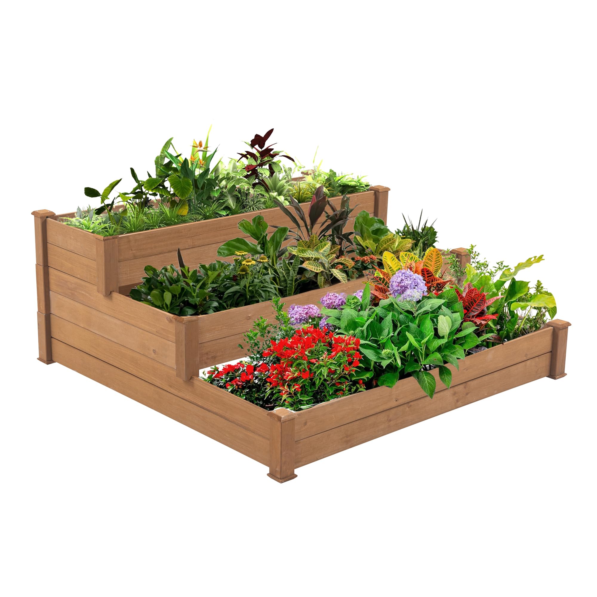 Thanaddo 3 Tiers Wooden Raised Garden Bed Brown