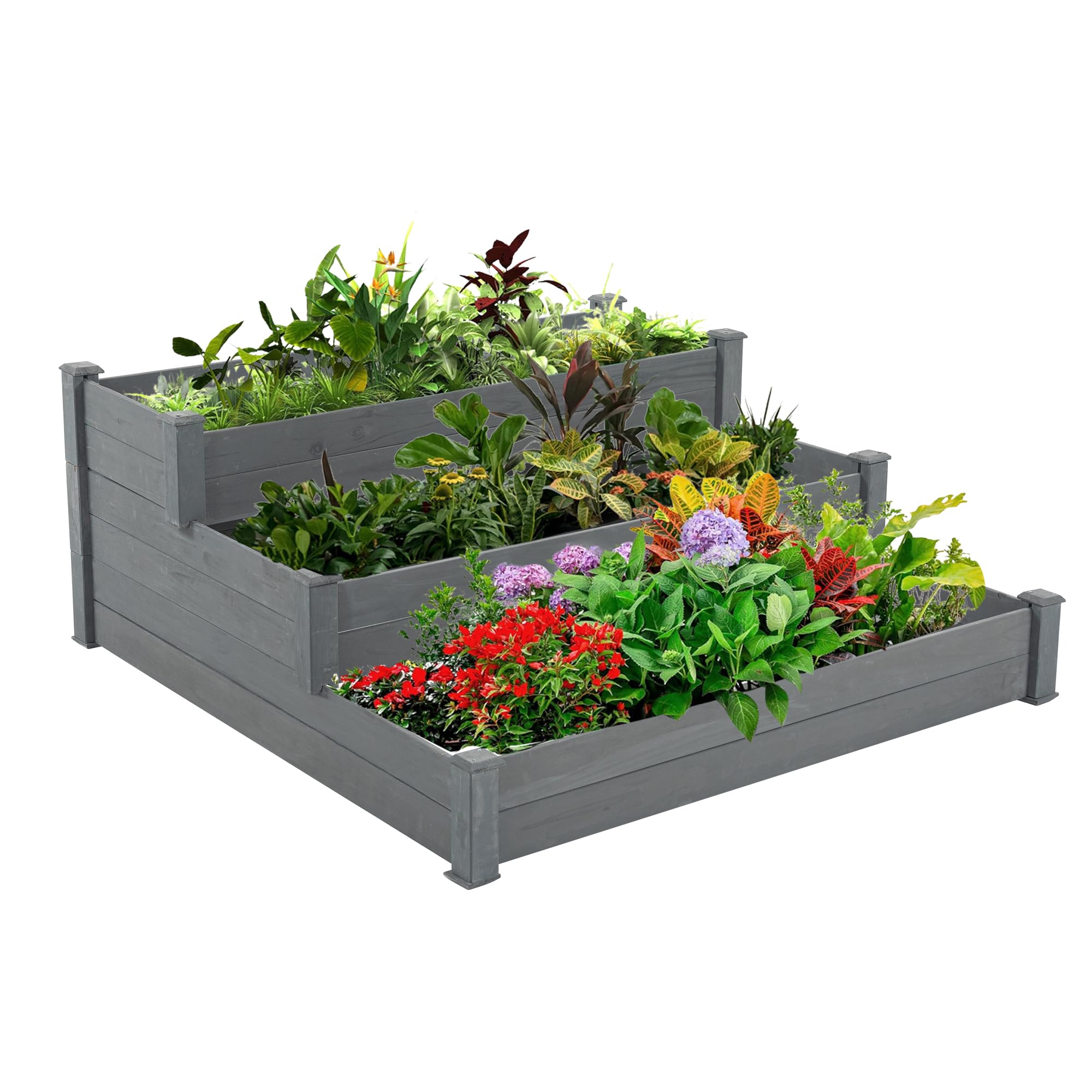 Thanaddo 3 Tiers Wooden Raised Garden Bed Gray