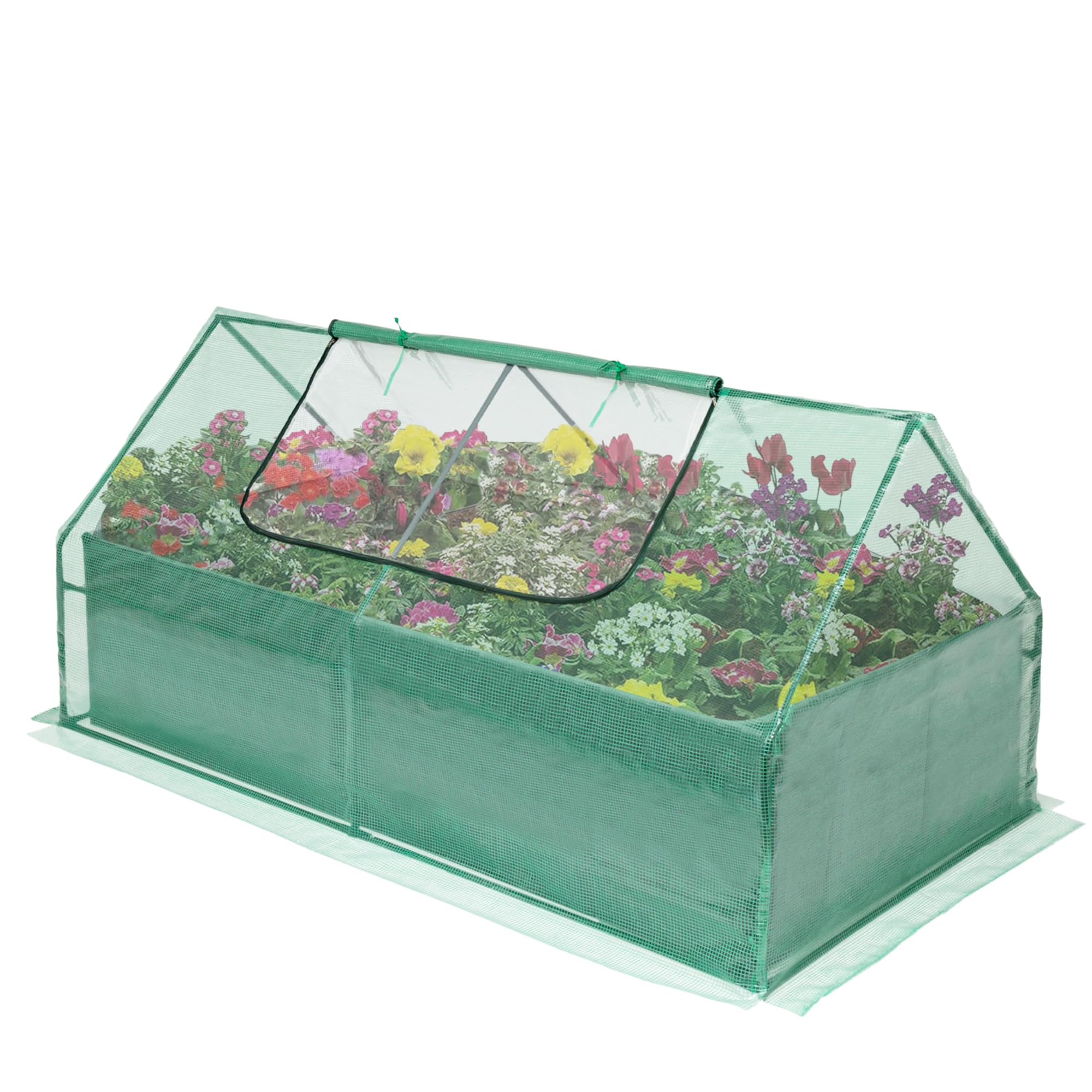 Thanaddo 8x4x2 Ft Galvanized Steel Raised Garden Bed Outdoor Planter with Greenhouse Cover 2 Large Zipper Windows