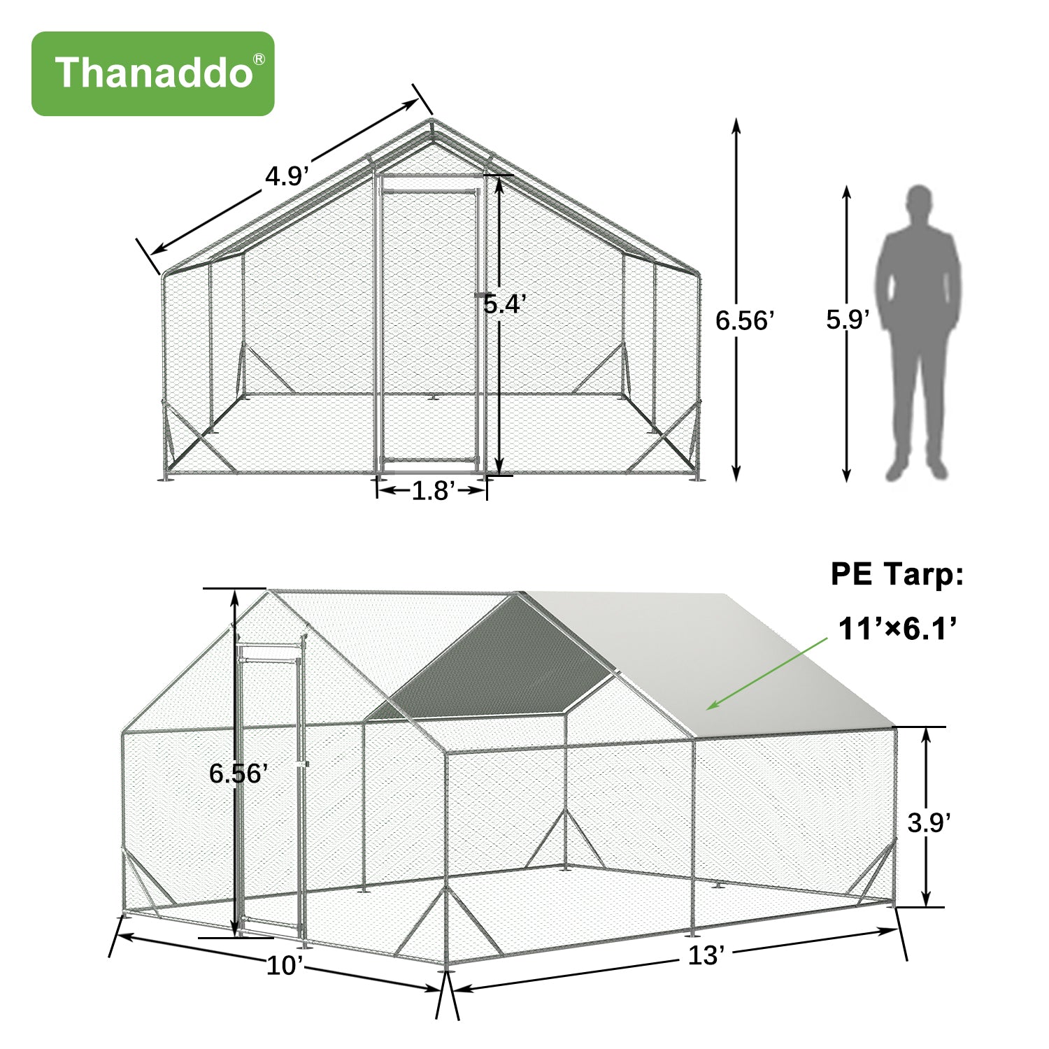 Thanaddo Walk-in Chicken Coop & Runs with Apex Proof with UV Waterproof Cover AR34