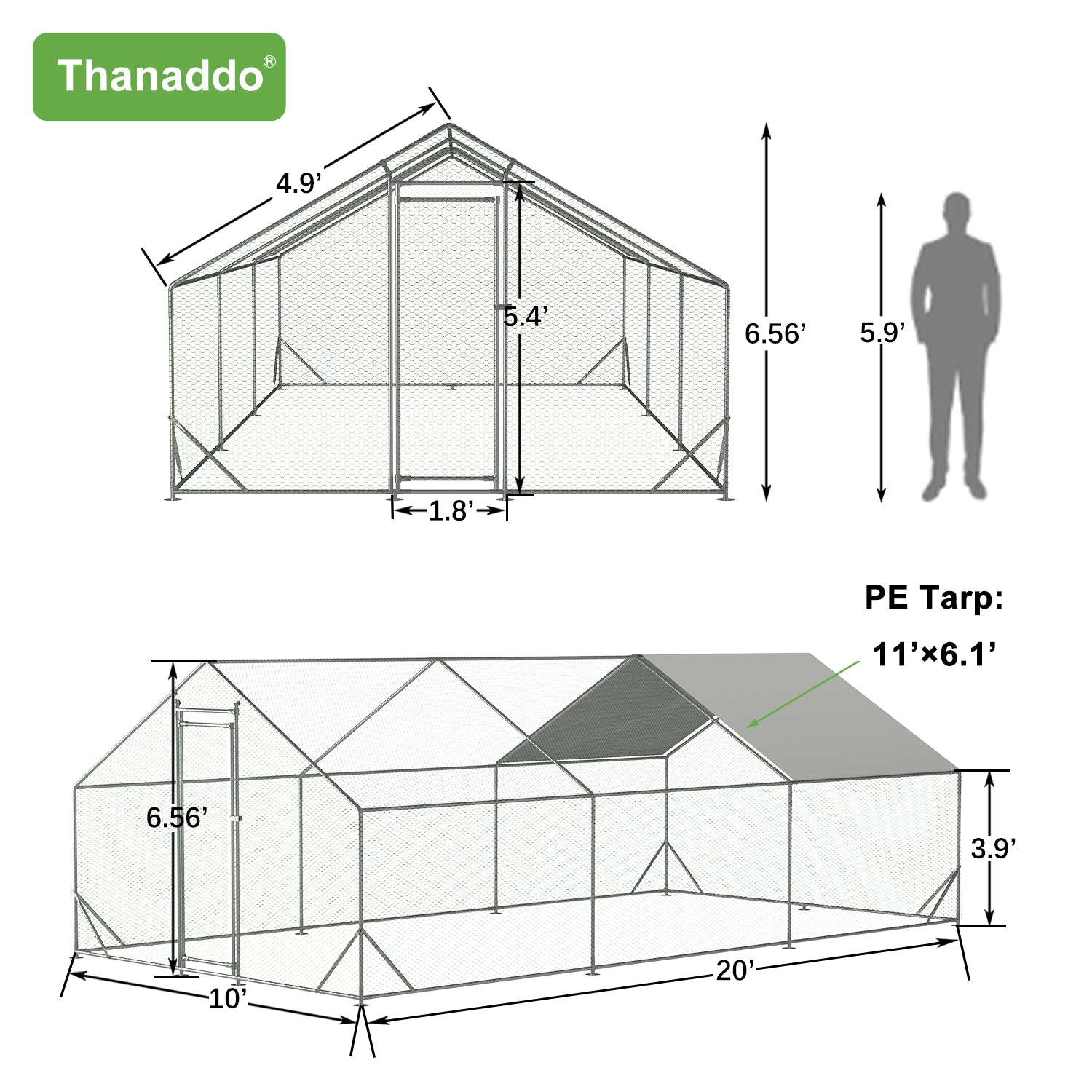 Thanaddo Larger Walk-in Chicken Coop & Runs Apex Proof with UV Waterproof Cover AR36