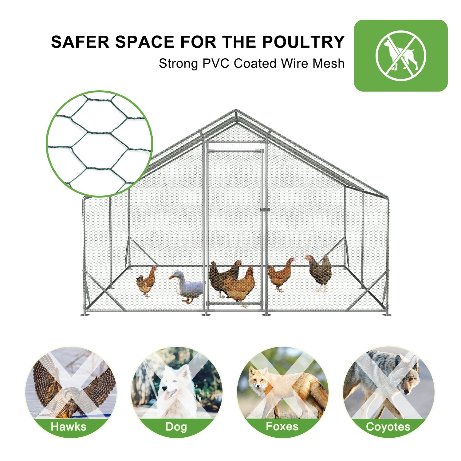 Thanaddo Walk-in Chicken Coop & Runs with Apex Proof with UV Waterproof Cover AR34