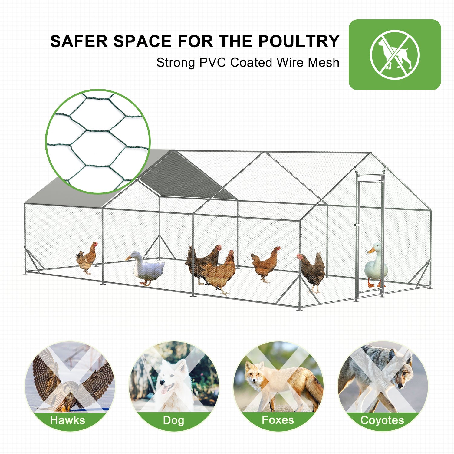 Thanaddo Larger Walk-in Chicken Coop & Runs Apex Proof with UV Waterproof Cover AR36