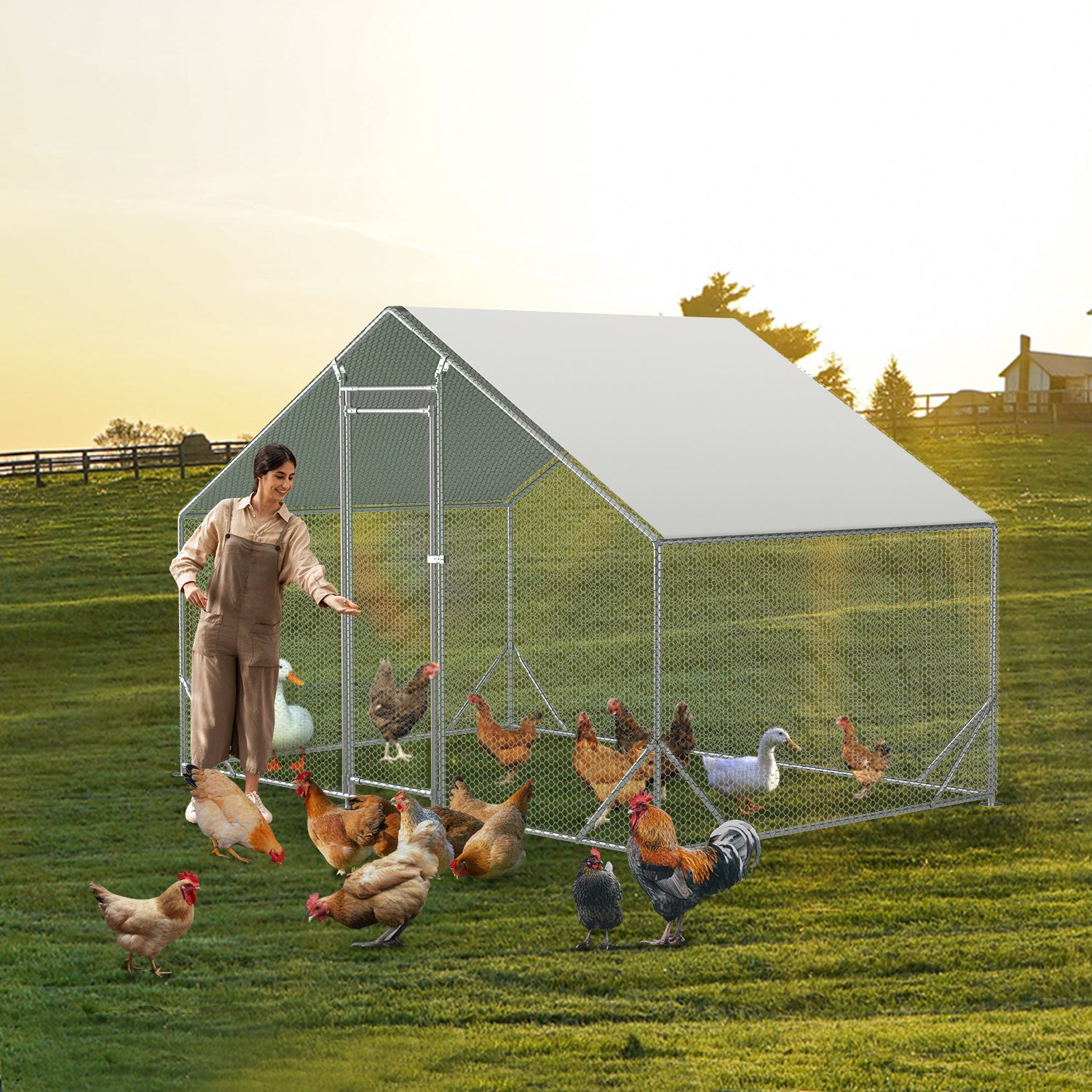 Thanaddo Walk-in Chicken Coop & Run Apex Roof with UV Waterproof Cover AR32