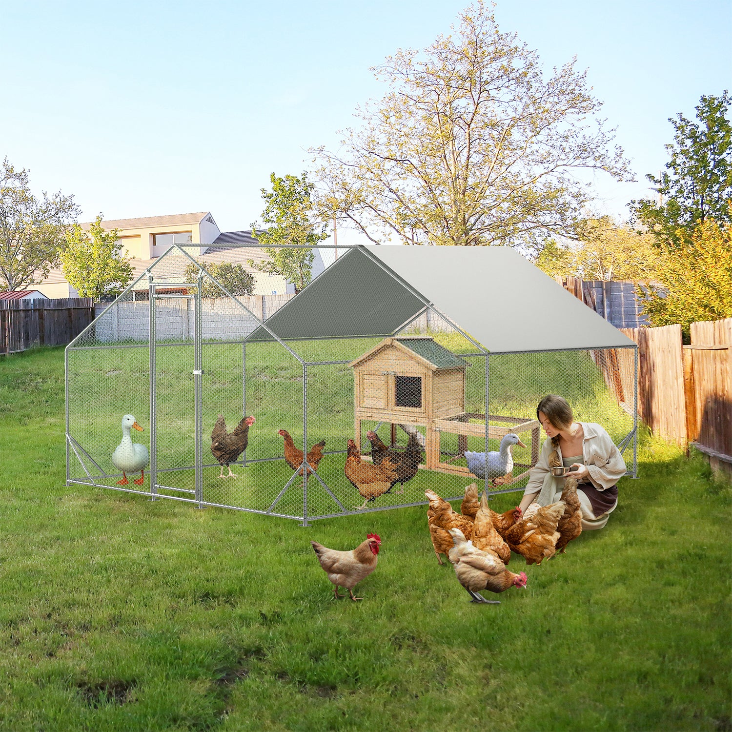 Thanaddo Walk-in Chicken Coop & Runs with Apex Proof with UV Waterproof Cover AR34