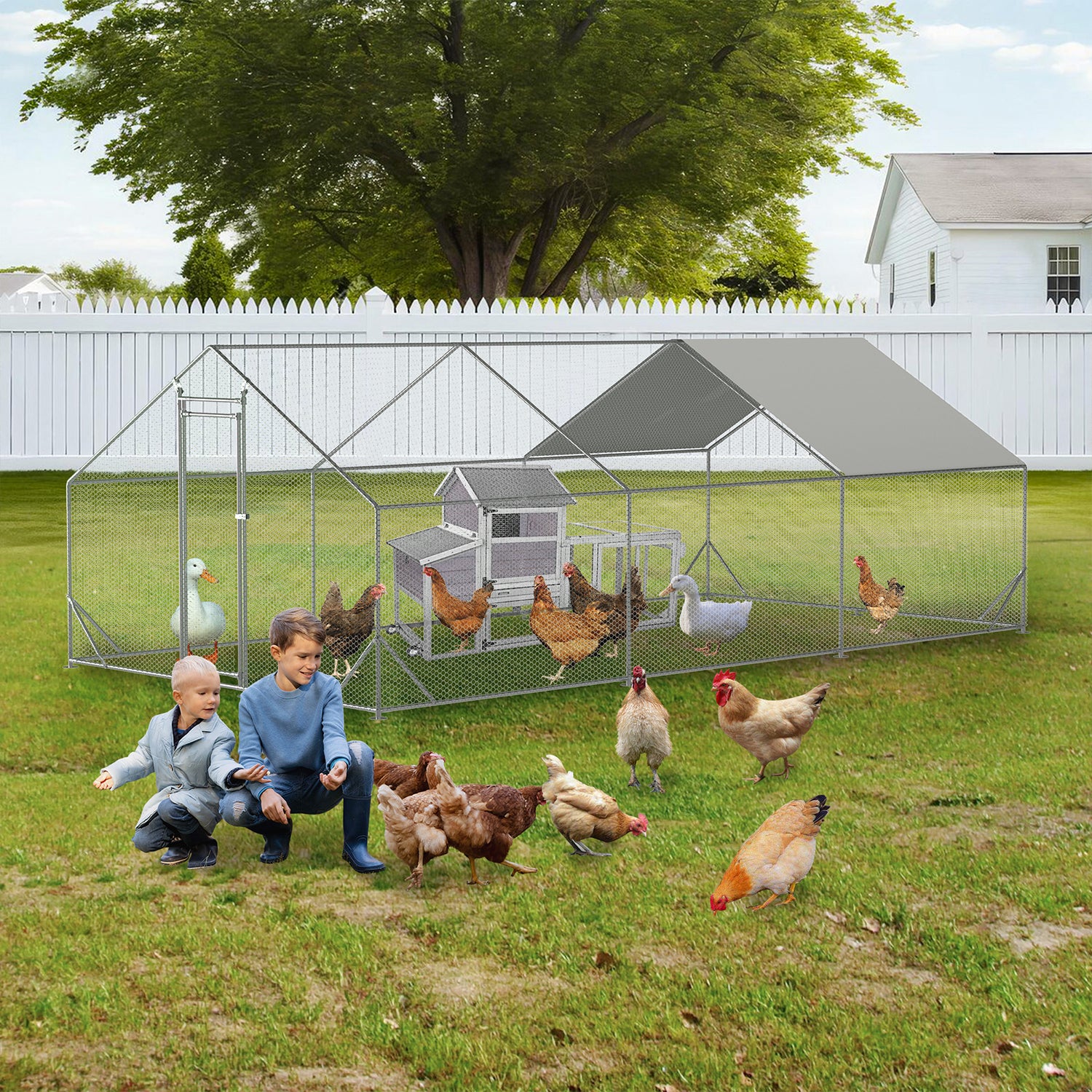 Thanaddo Larger Walk-in Chicken Coop & Runs Apex Proof with UV Waterproof Cover AR36