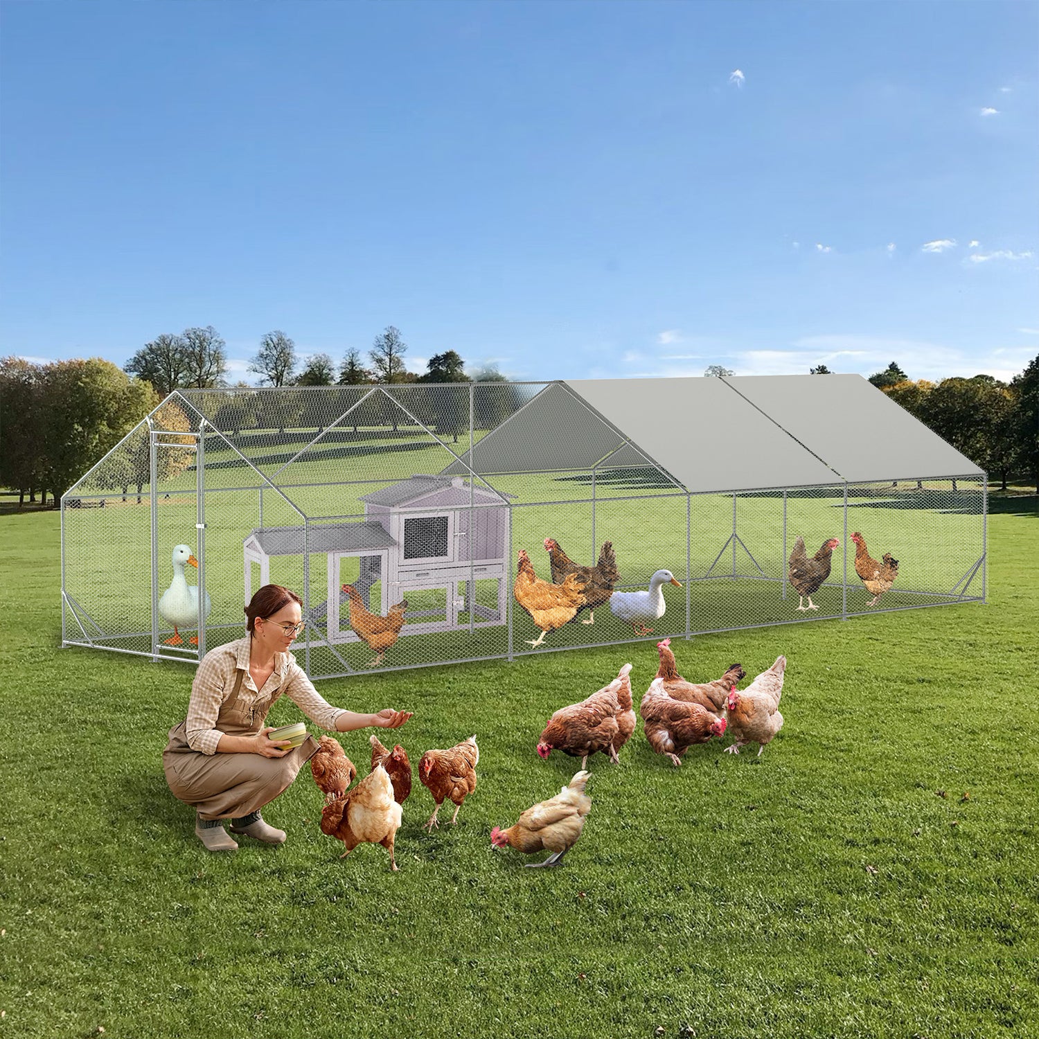 Thanaddo Larger Walk-in  Chicken Coop & Runs Apex Roof with 2 Waterproof Covers AR38